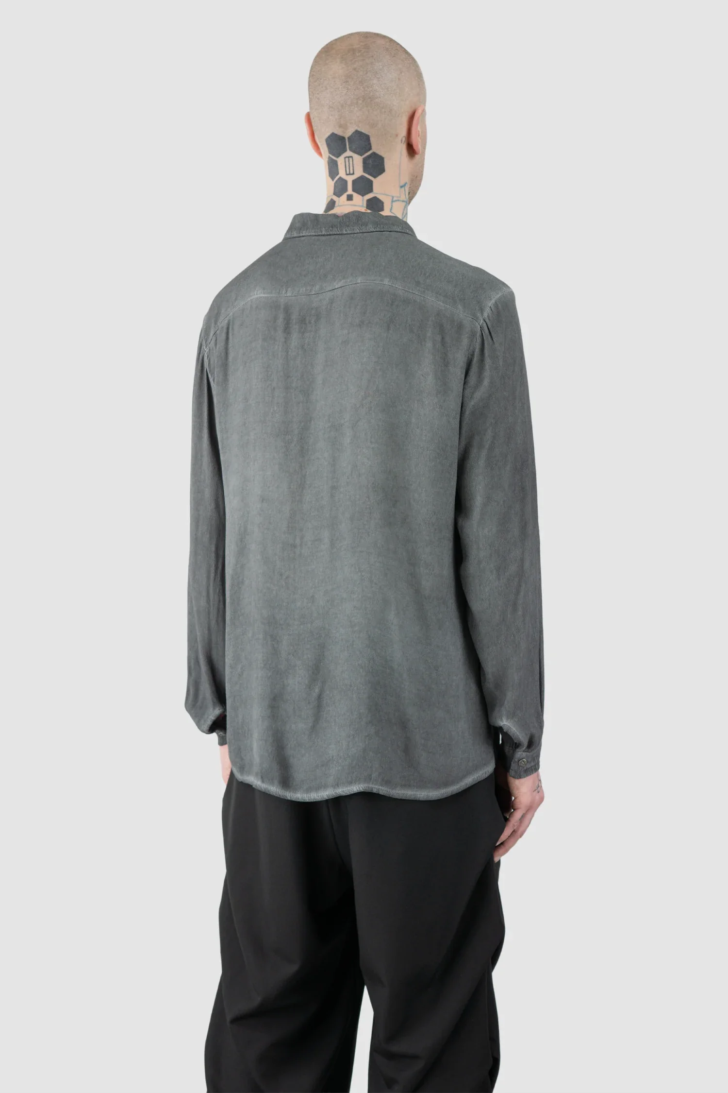 Grey Cold Dyed Button Up Viscose Shirt - Image 6