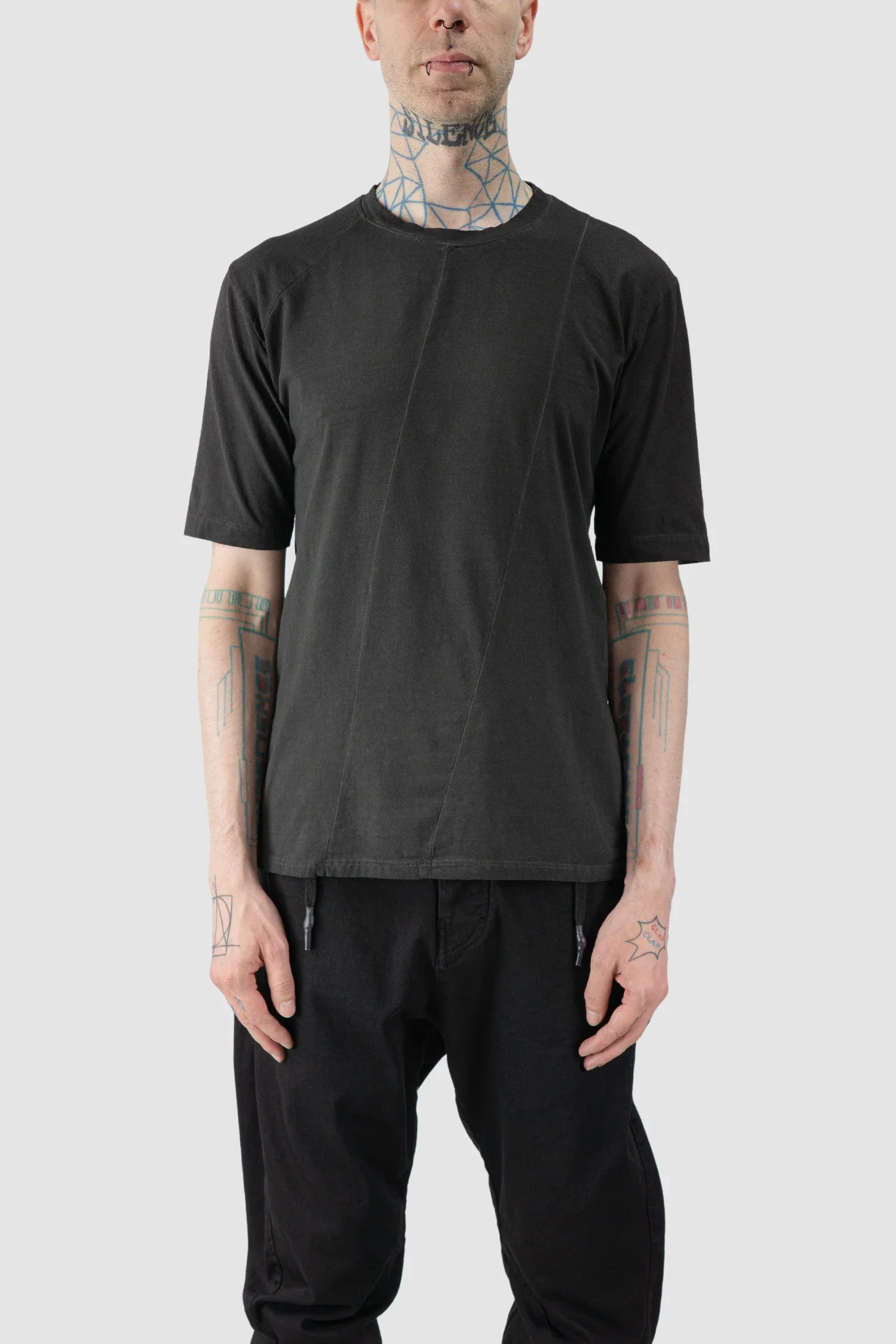 Grey Dyed Elastic Cotton T-Shirt