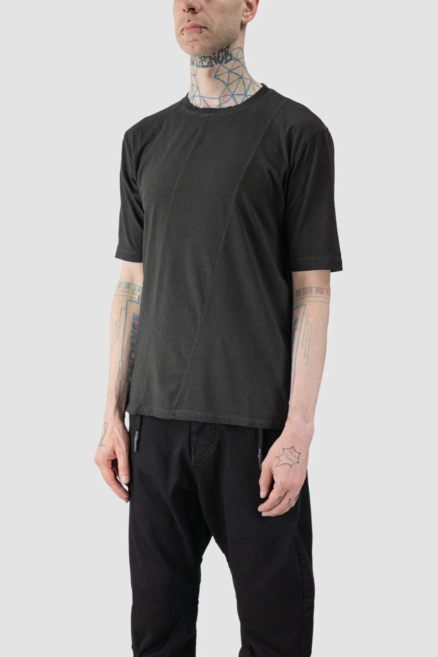 Grey Dyed Elastic Cotton T-Shirt - Image 2