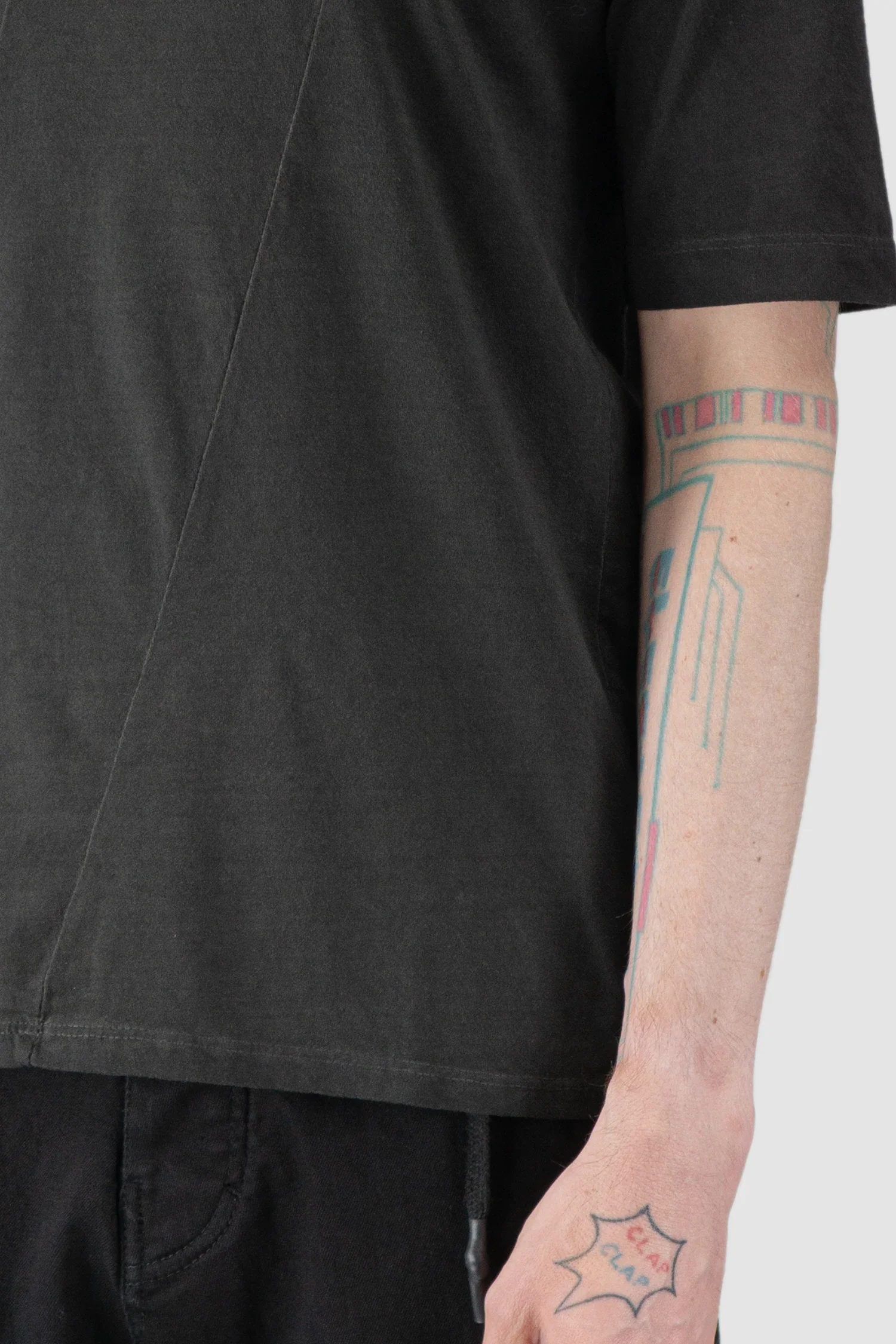 Grey Dyed Elastic Cotton T-Shirt - Image 3
