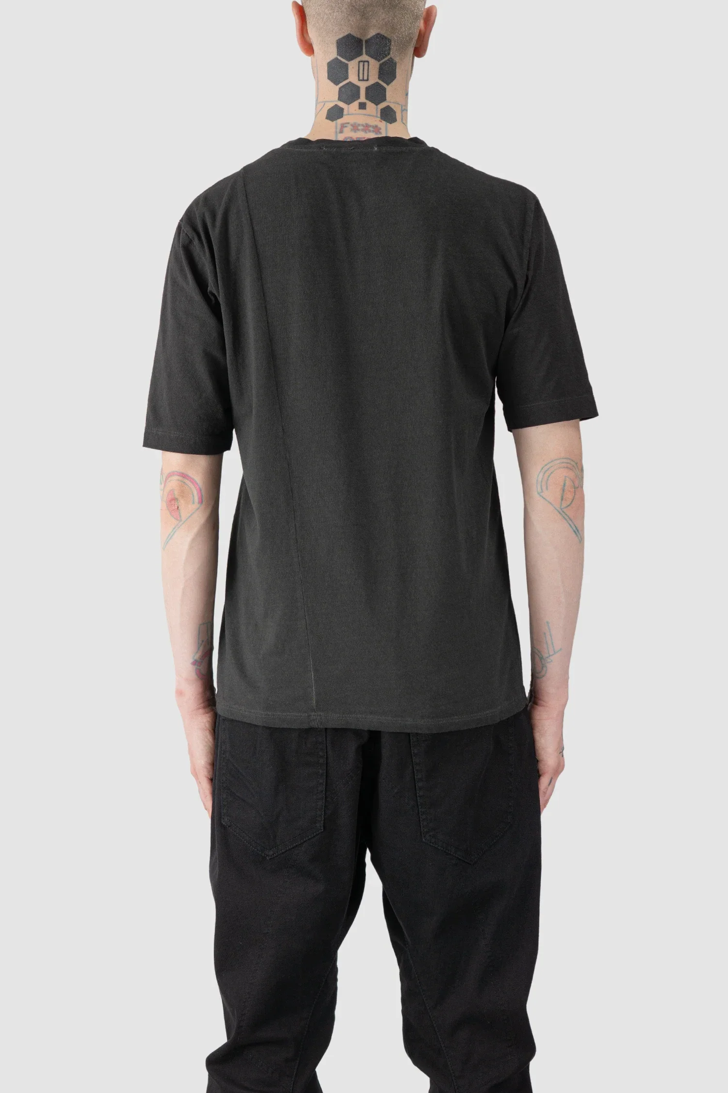 Grey Dyed Elastic Cotton T-Shirt - Image 4