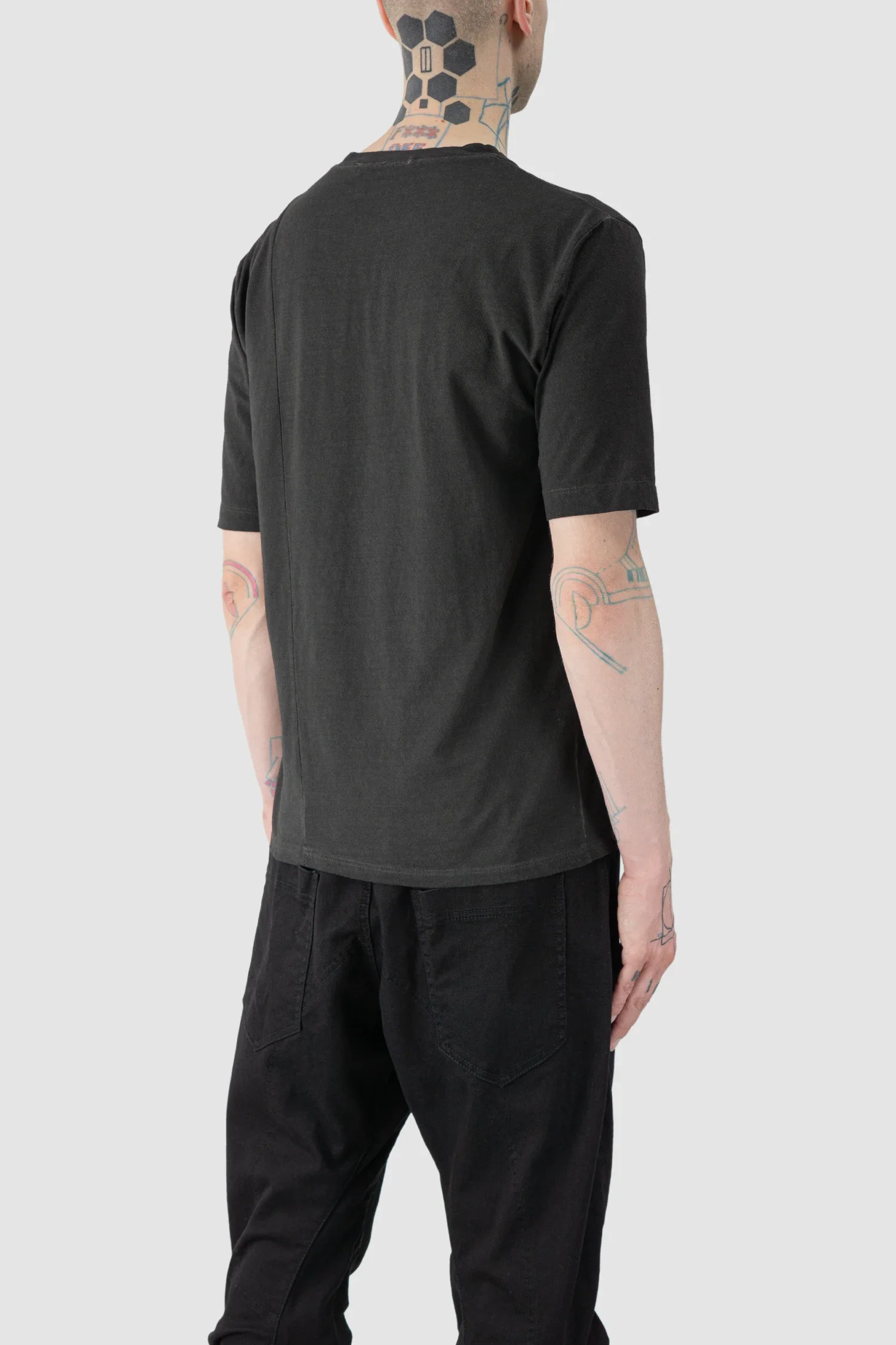 Grey Dyed Elastic Cotton T-Shirt - Image 5