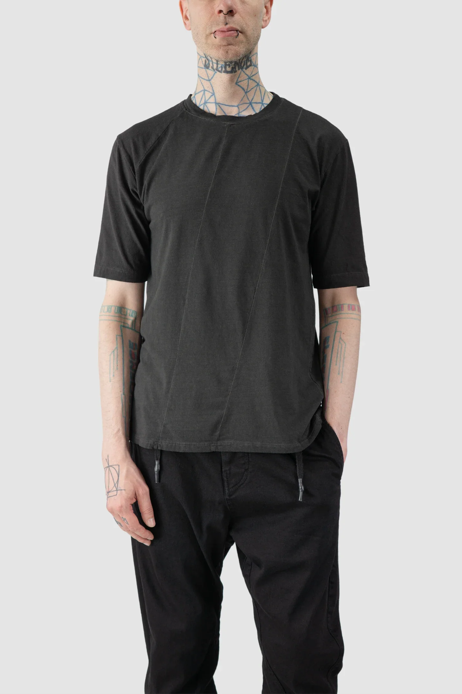 Grey Dyed Elastic Cotton T-Shirt - Image 6