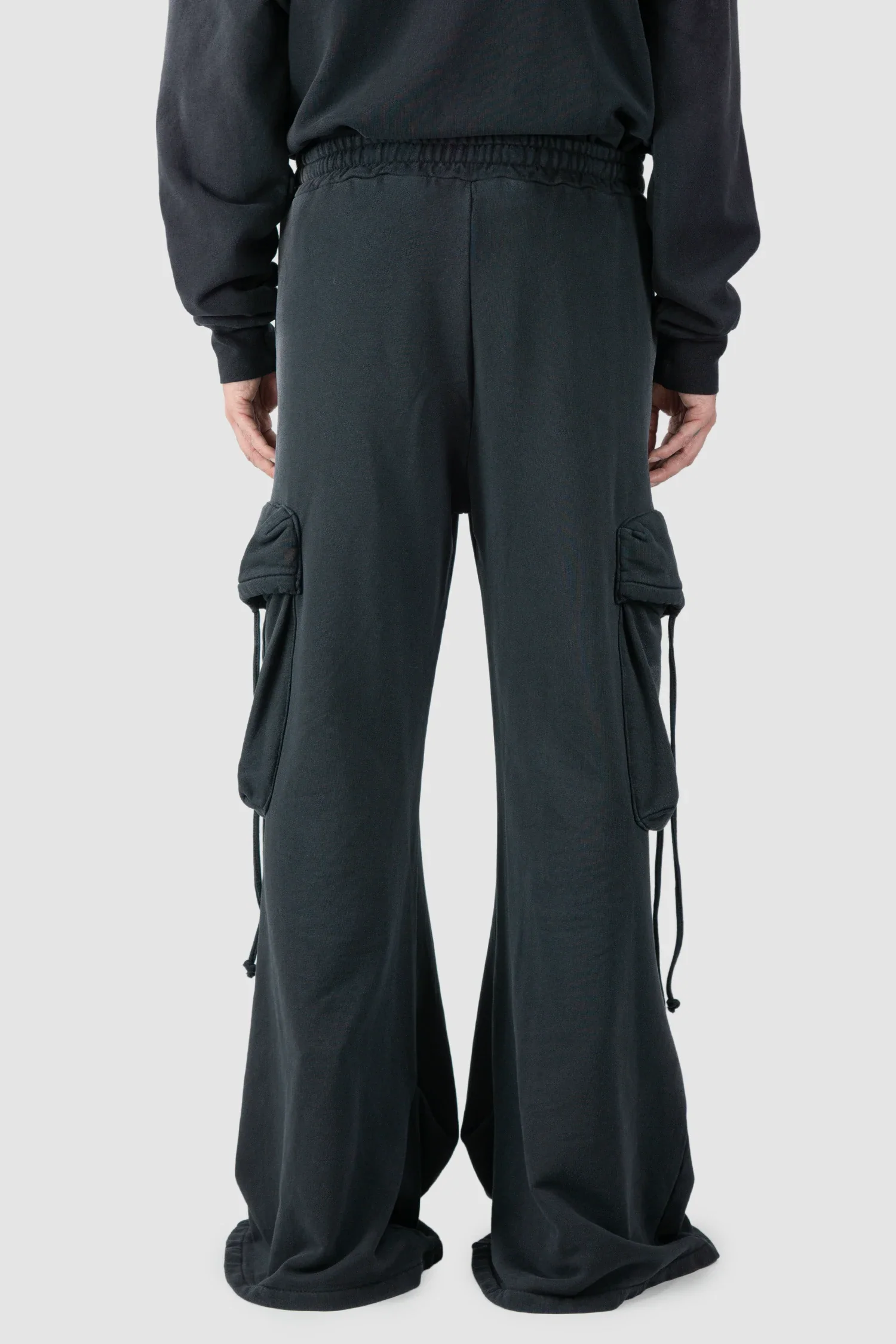 Grey Sprayed Cotton Wide Leg Cargo Jogger Pants - Image 4