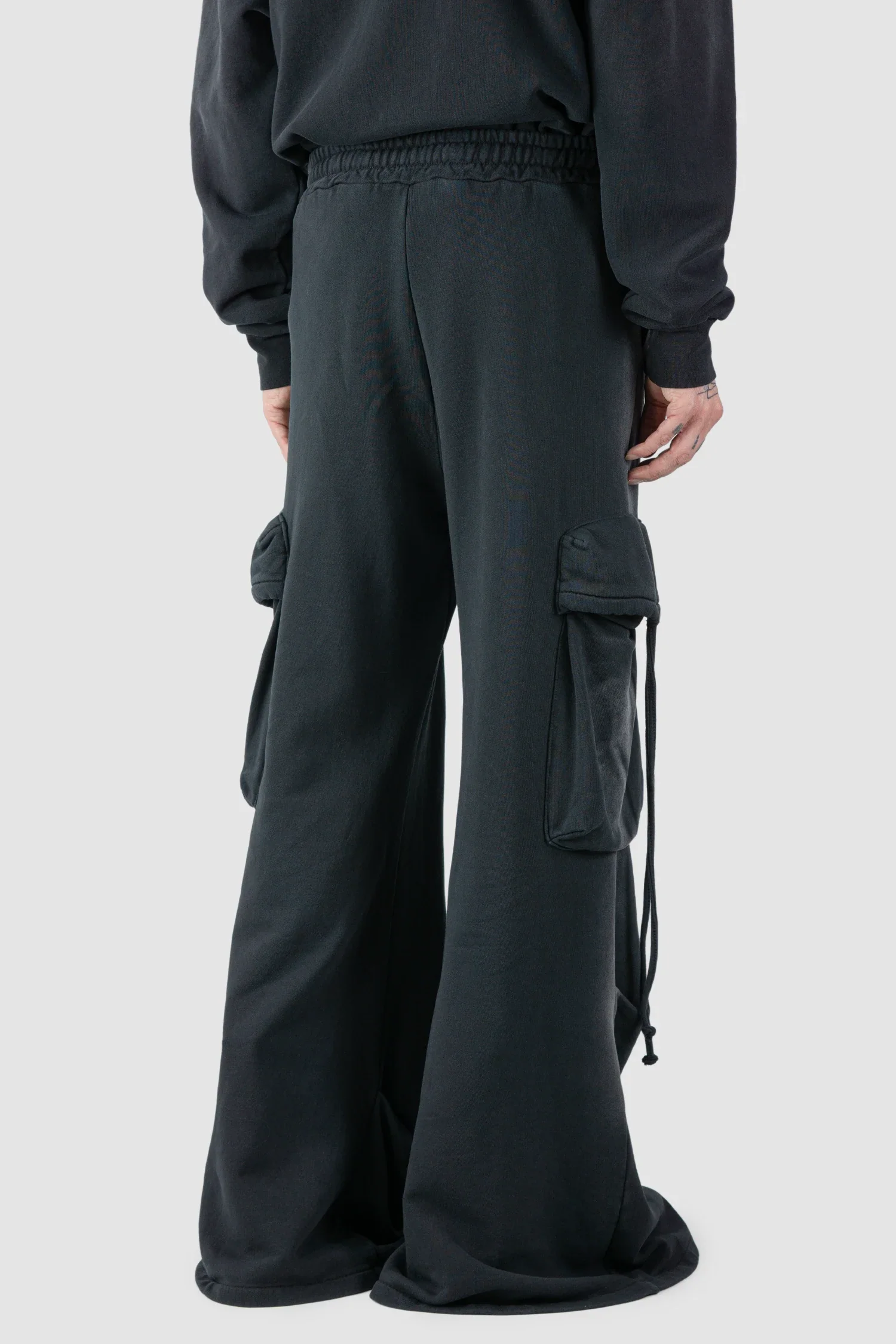 Grey Sprayed Cotton Wide Leg Cargo Jogger Pants - Image 5