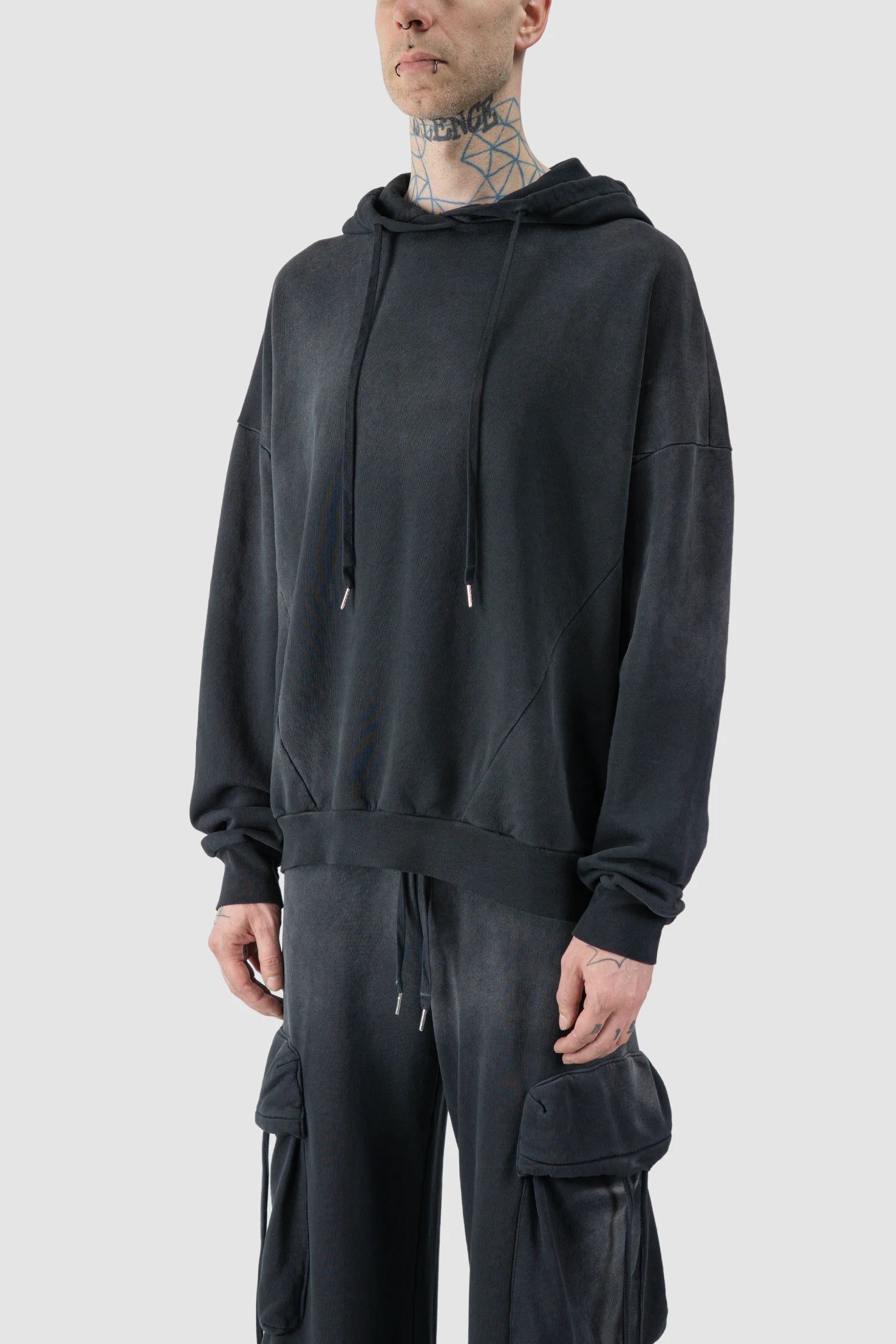Grey Sprayed Degrade Cotton Hooded Sweater - Image 2