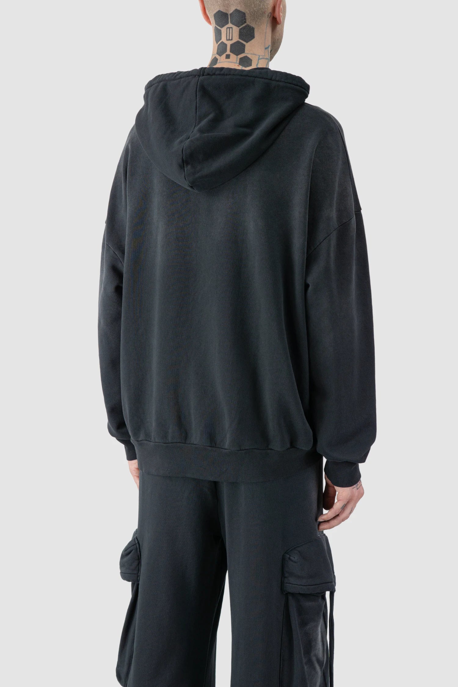 Grey Sprayed Degrade Cotton Hooded Sweater - Image 5
