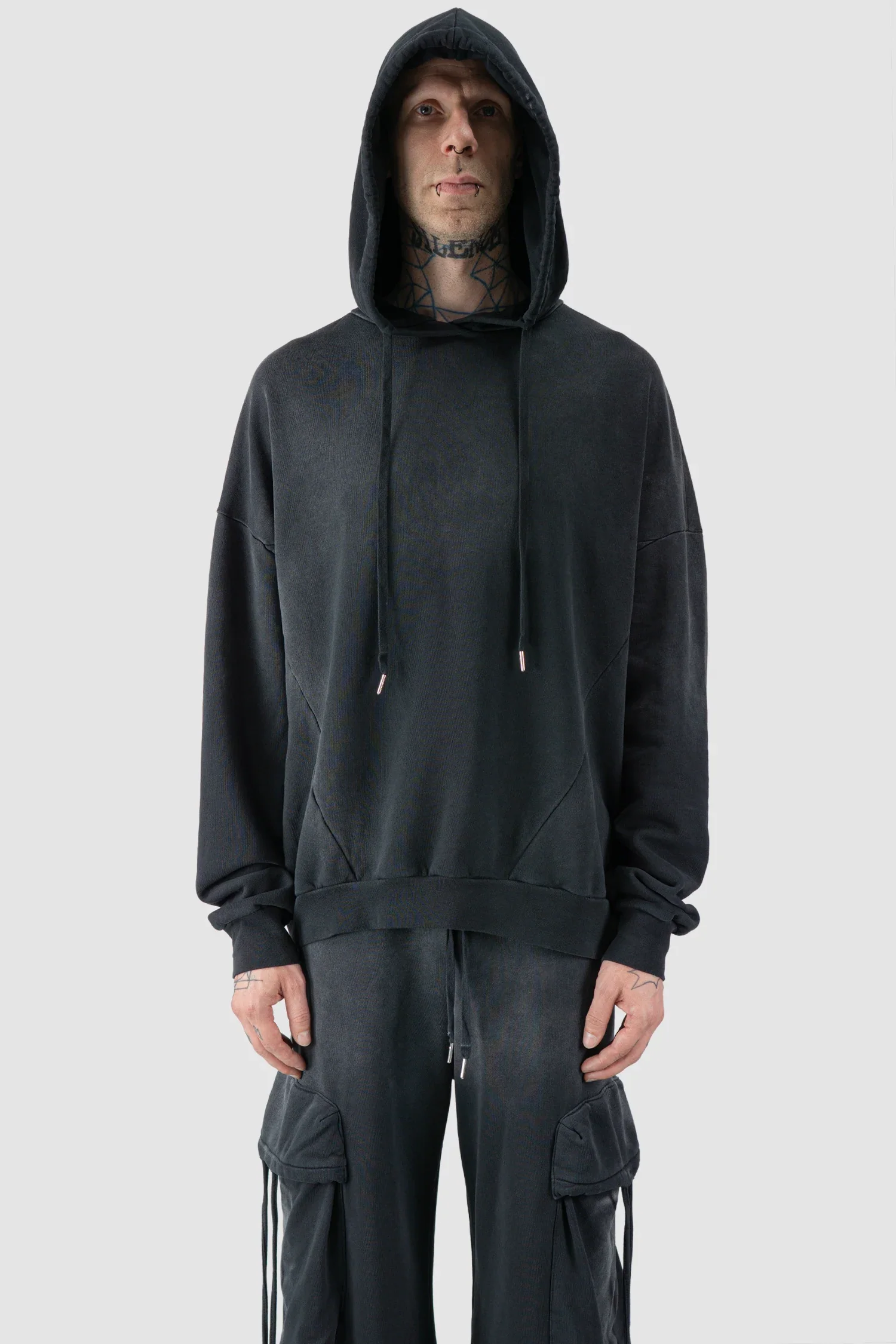Grey Sprayed Degrade Cotton Hooded Sweater - Image 7