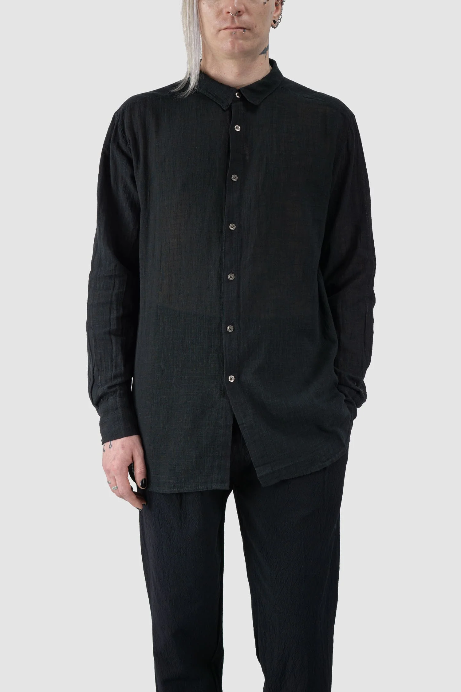Black Regular Fit Lightweight Cotton Gauze Shirt - Image 7