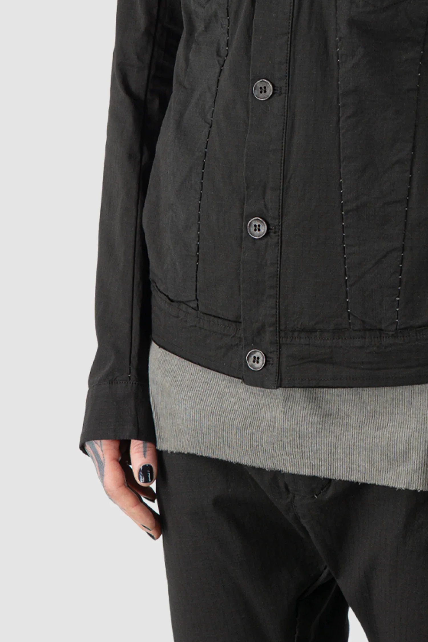 Black Cotton Dart Cut Biker Jacket - Image 4