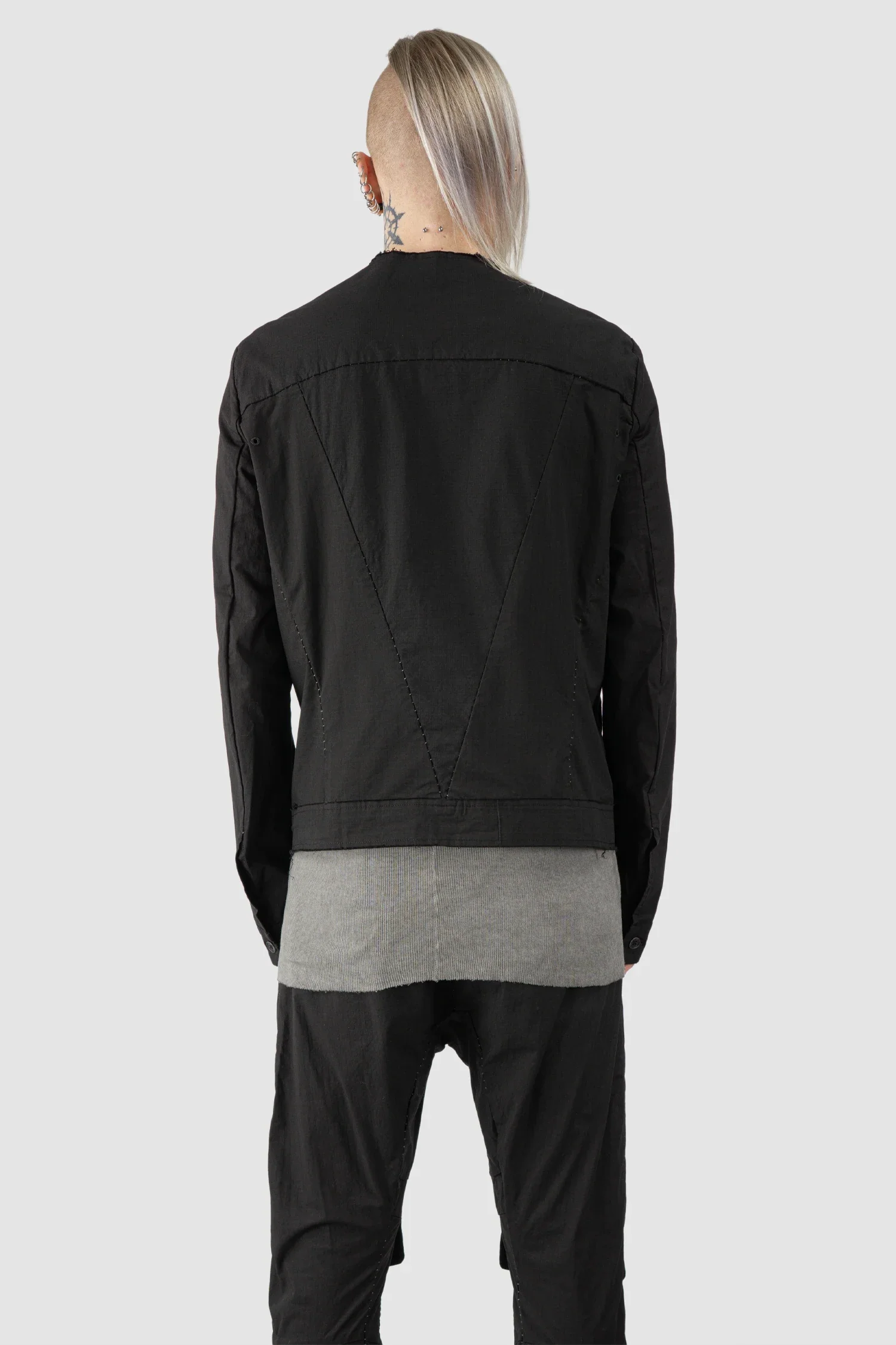 Black Cotton Dart Cut Biker Jacket - Image 5