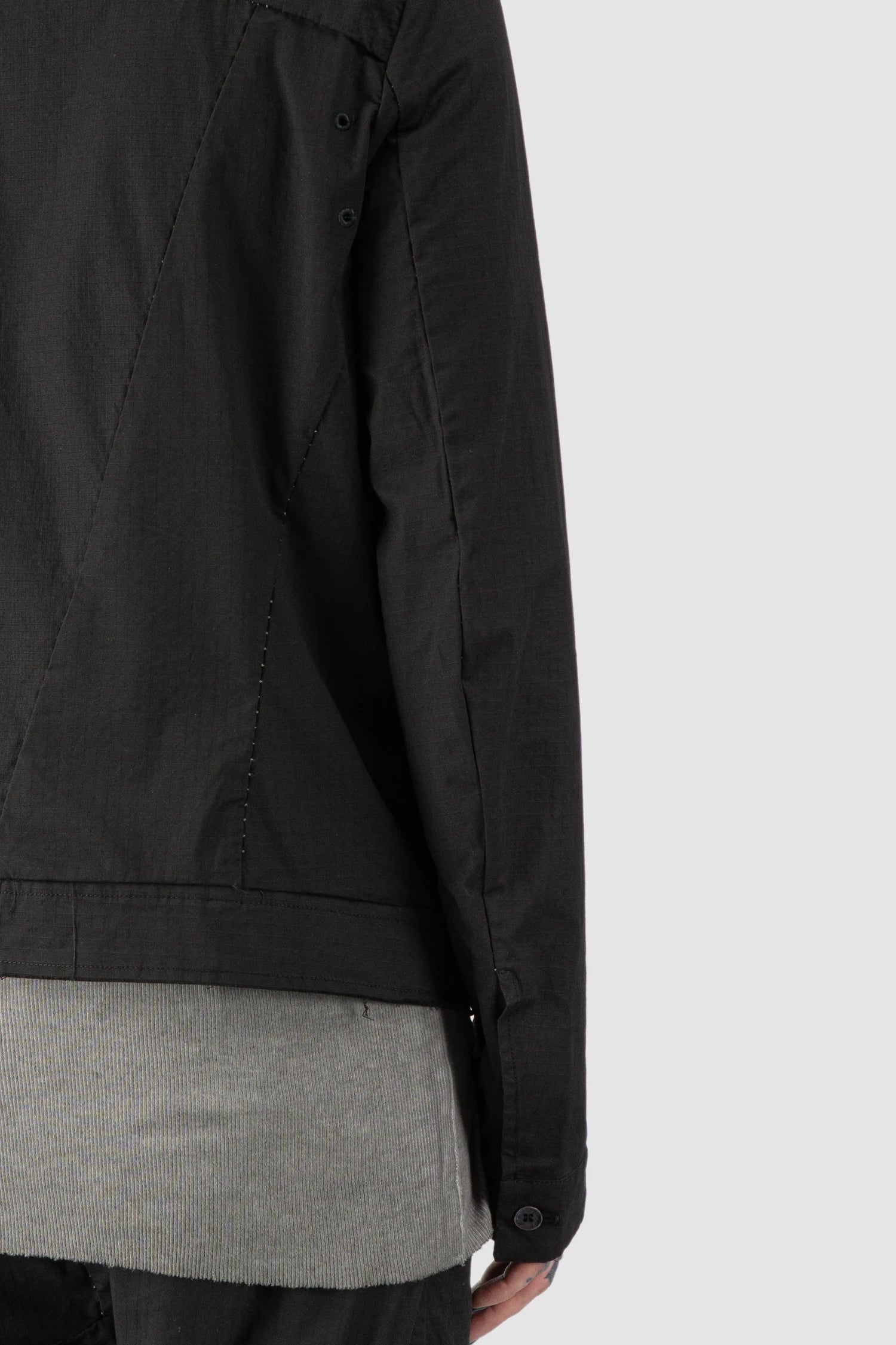 Black Cotton Dart Cut Biker Jacket - Image 7
