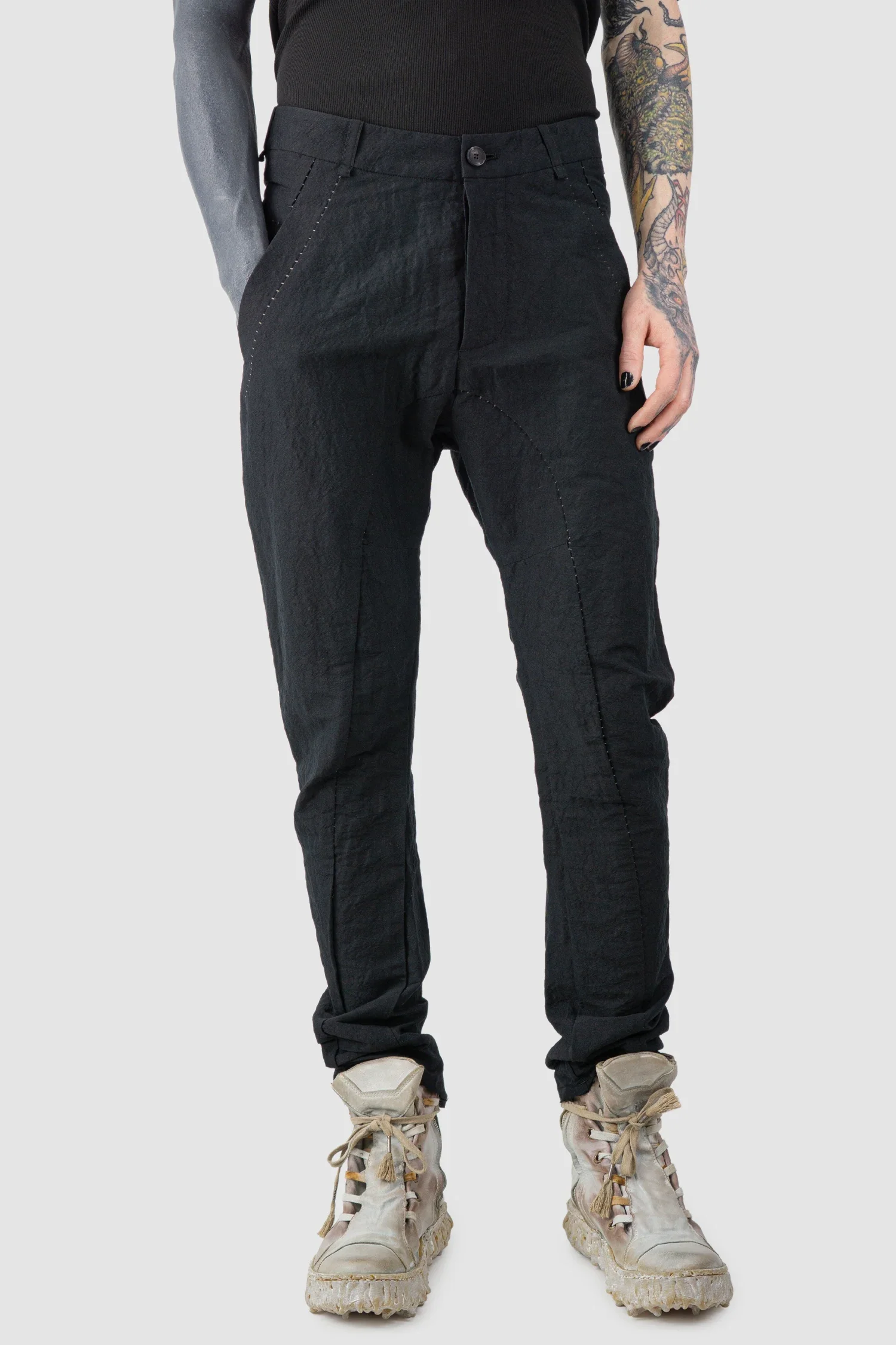 Black Linen Blend Baggy Trousers - Image 9