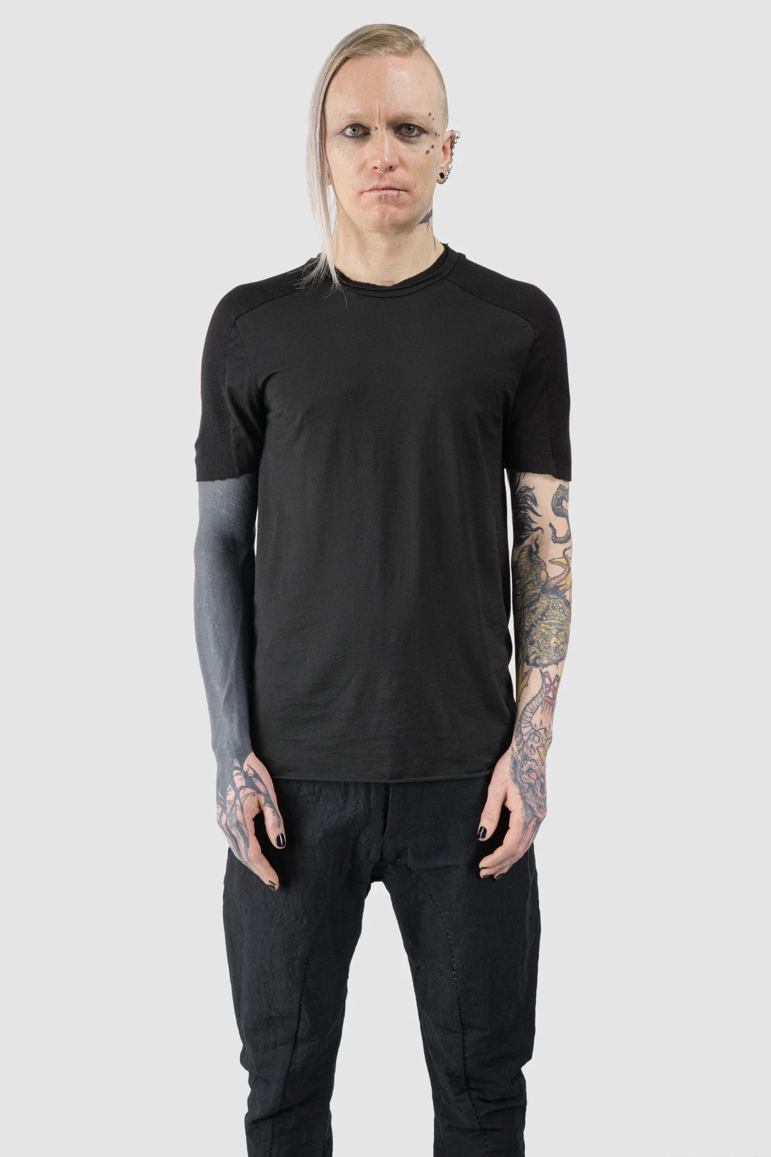 Black Shoulder Rib Patch T-Shirt