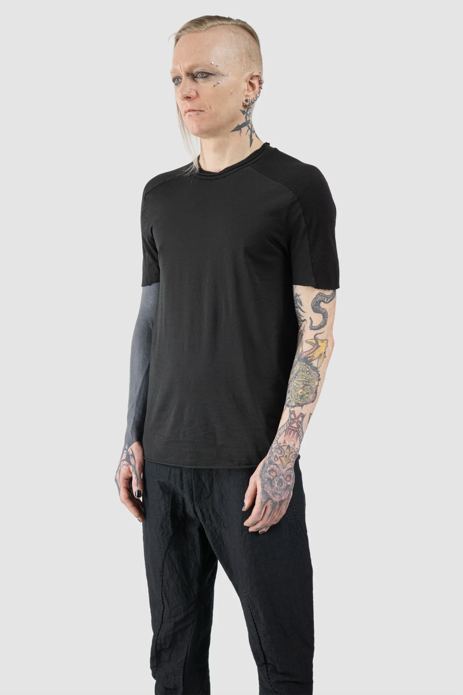 Black Shoulder Rib Patch T-Shirt - Image 2