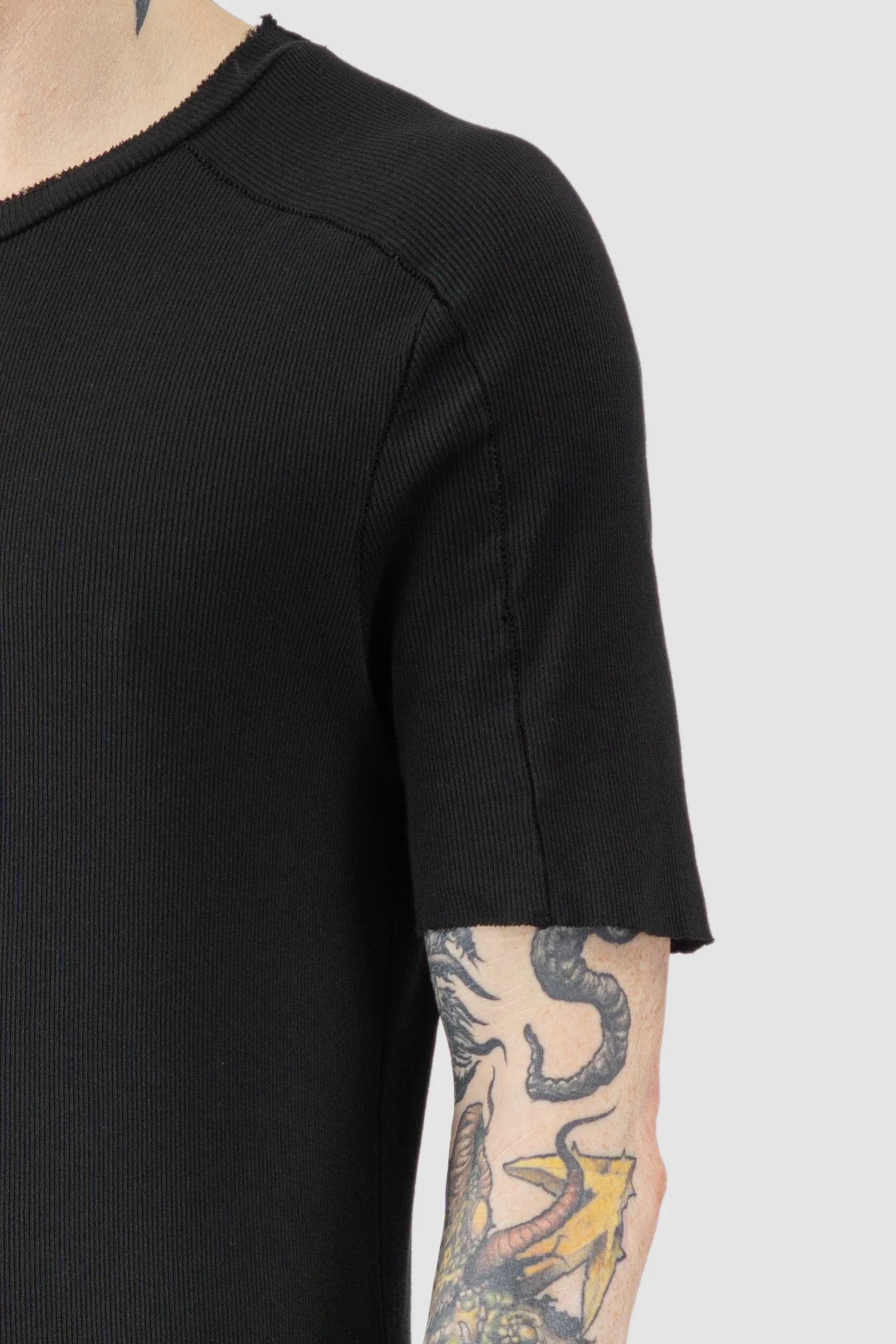 Black Stretch Cotton Rib Raglan T-Shirt - Image 3