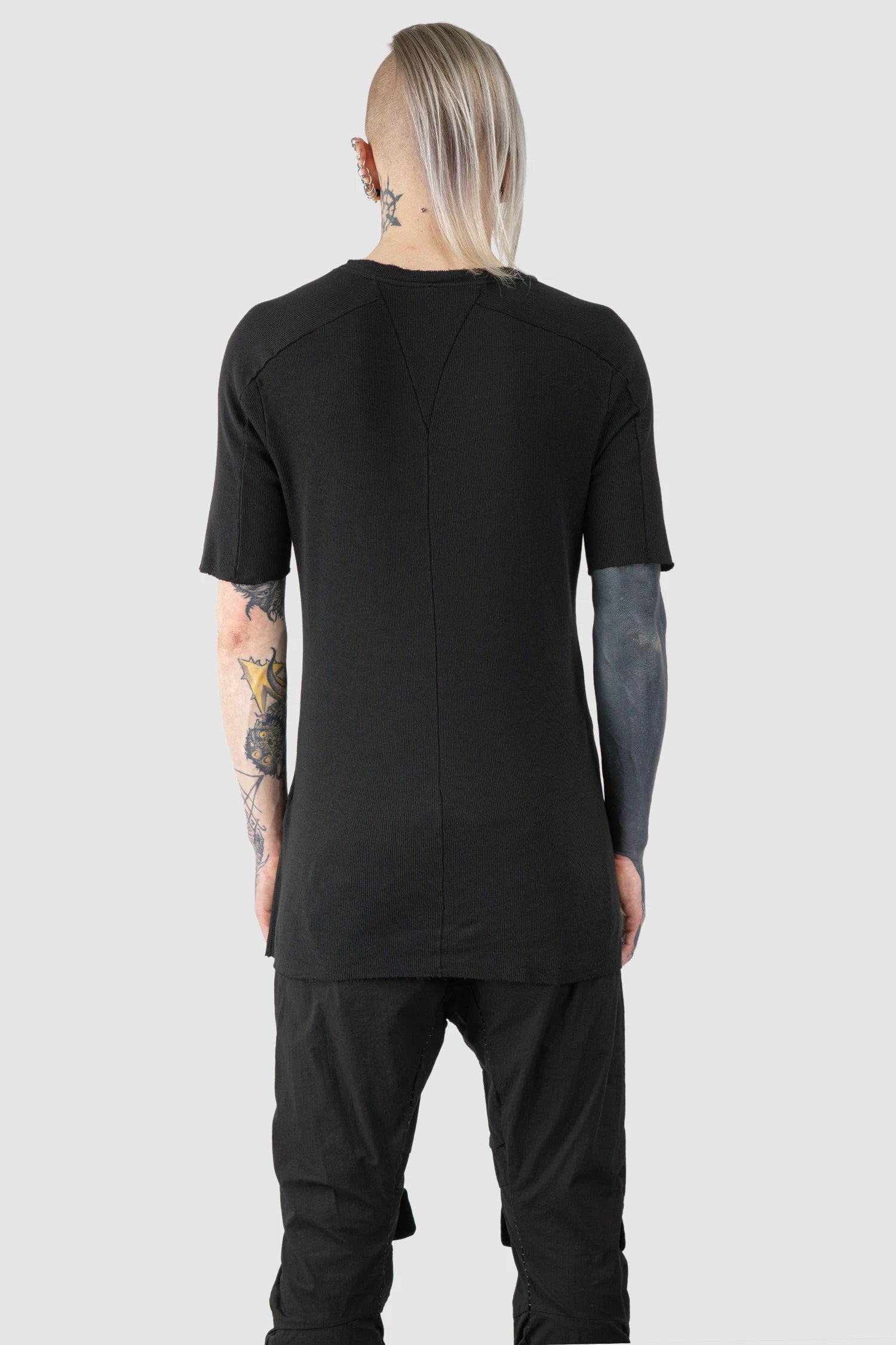Black Stretch Cotton Rib Raglan T-Shirt - Image 4