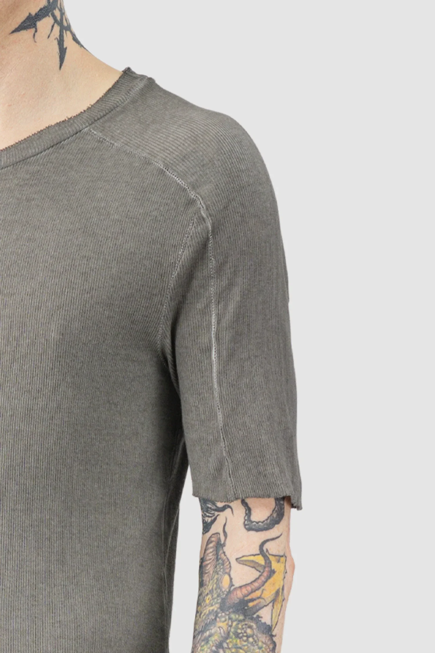 Grey Cotton Rib Raglan T-Shirt - Image 3