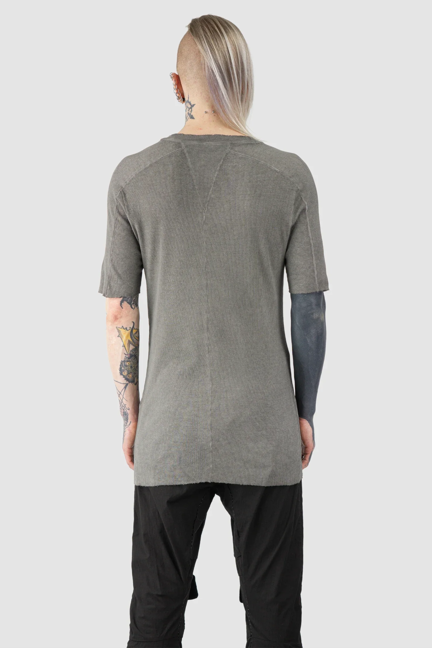 Grey Cotton Rib Raglan T-Shirt - Image 4