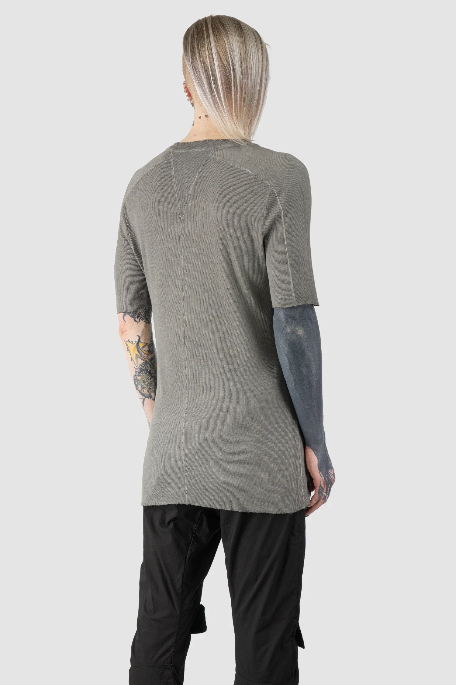 Grey Cotton Rib Raglan T-Shirt - Image 7