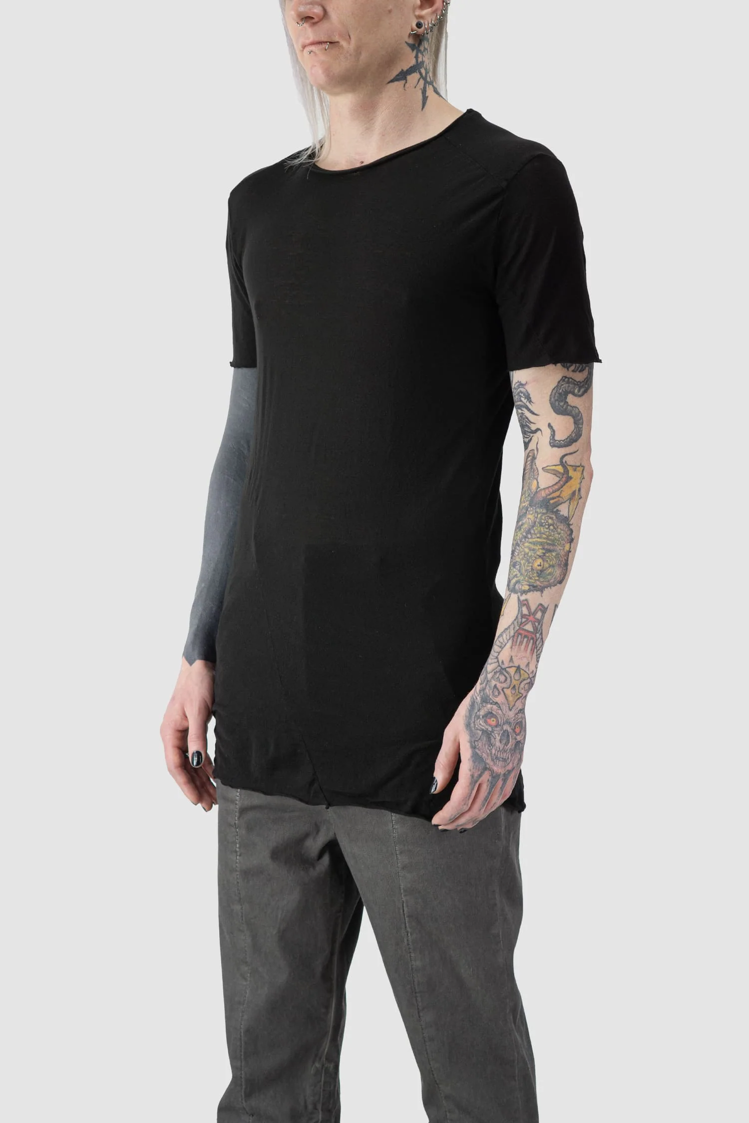 Black Asymmetric Seam Light Cotton T-Shirt - Image 2