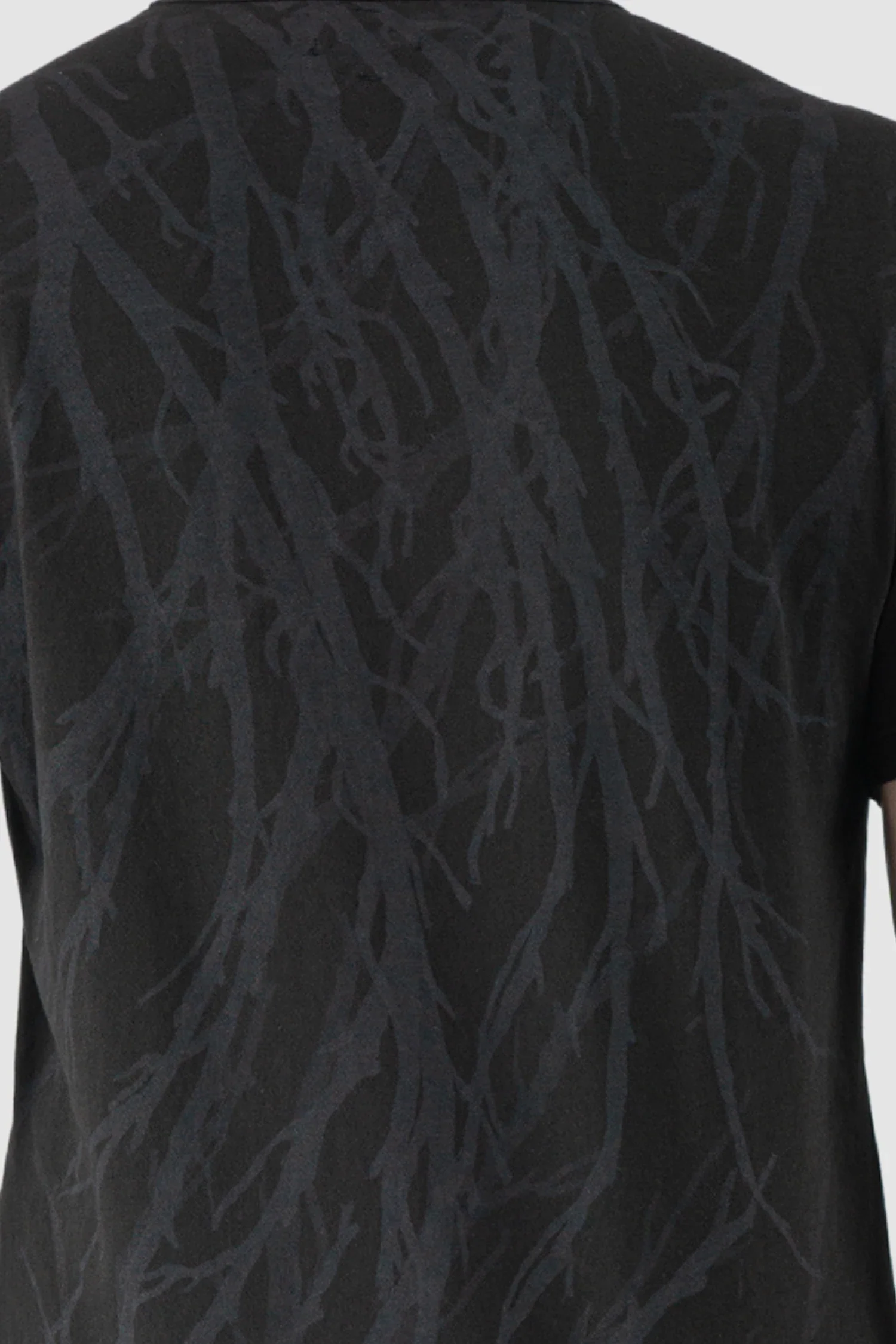 Black Cotton T-Shirt with Abstract Wood Print - Image 7