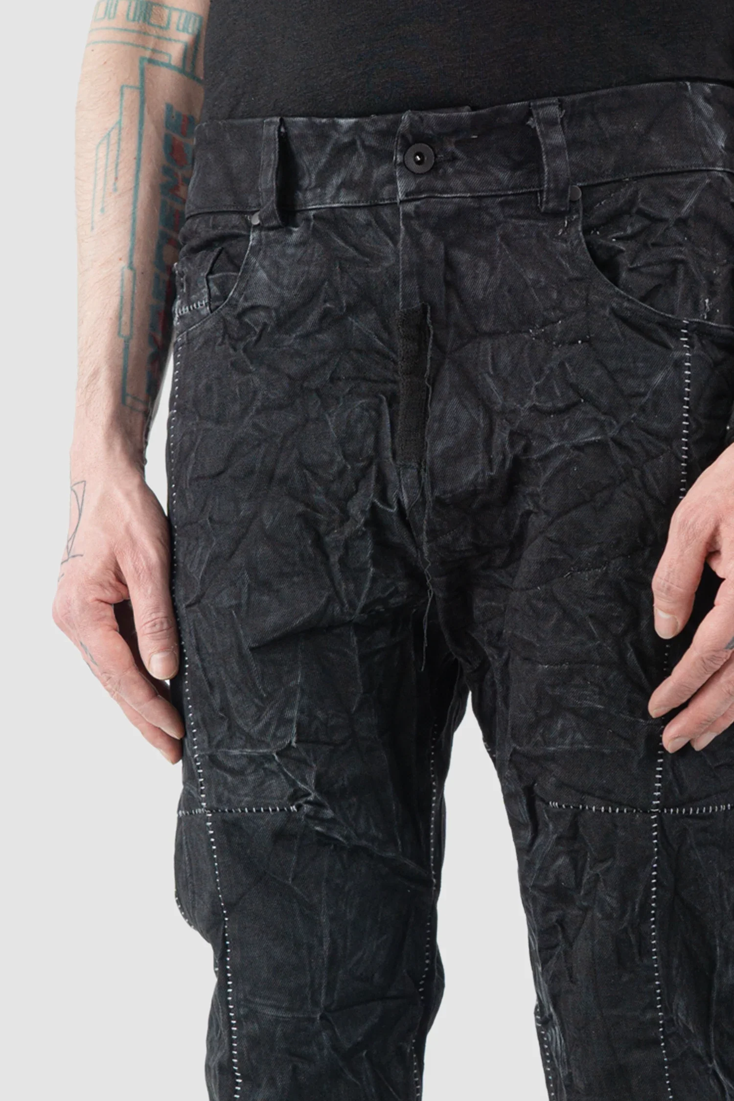 Black Crinkled Stone Washed Denim Jeans - Image 3