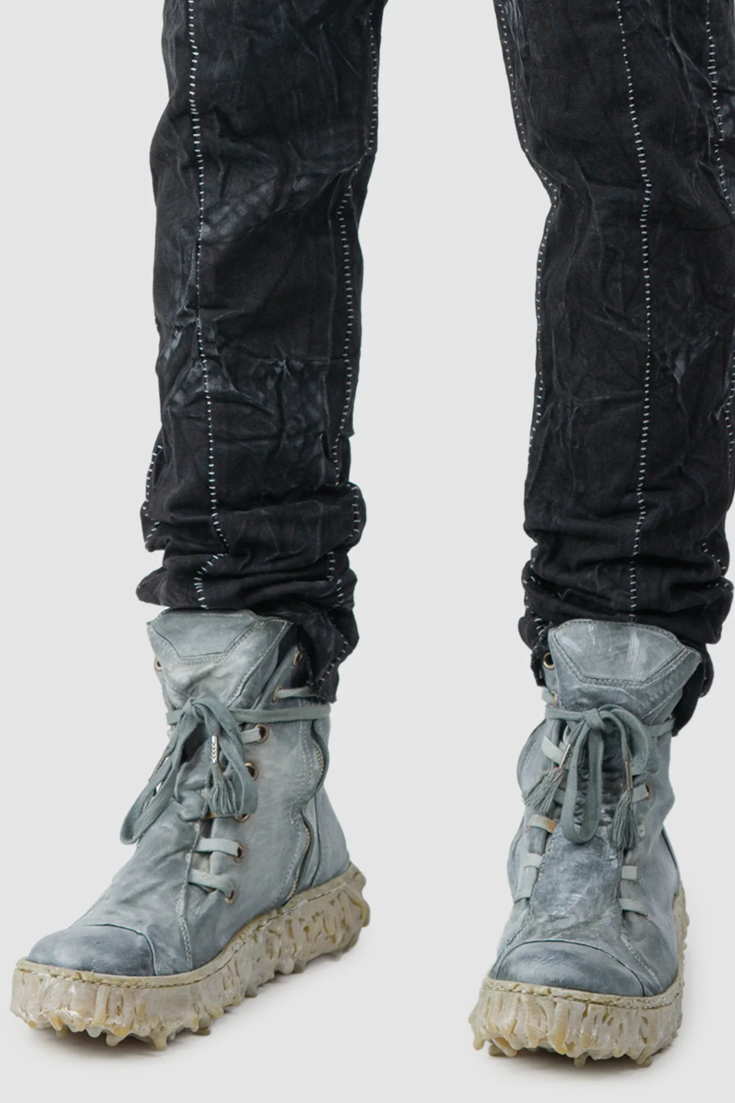 Black Crinkled Stone Washed Denim Jeans - Image 4