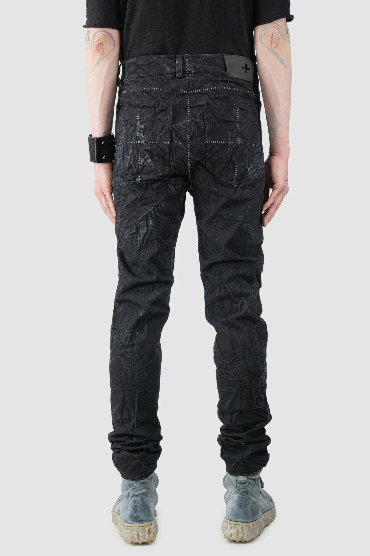 Black Crinkled Stone Washed Denim Jeans - Image 5