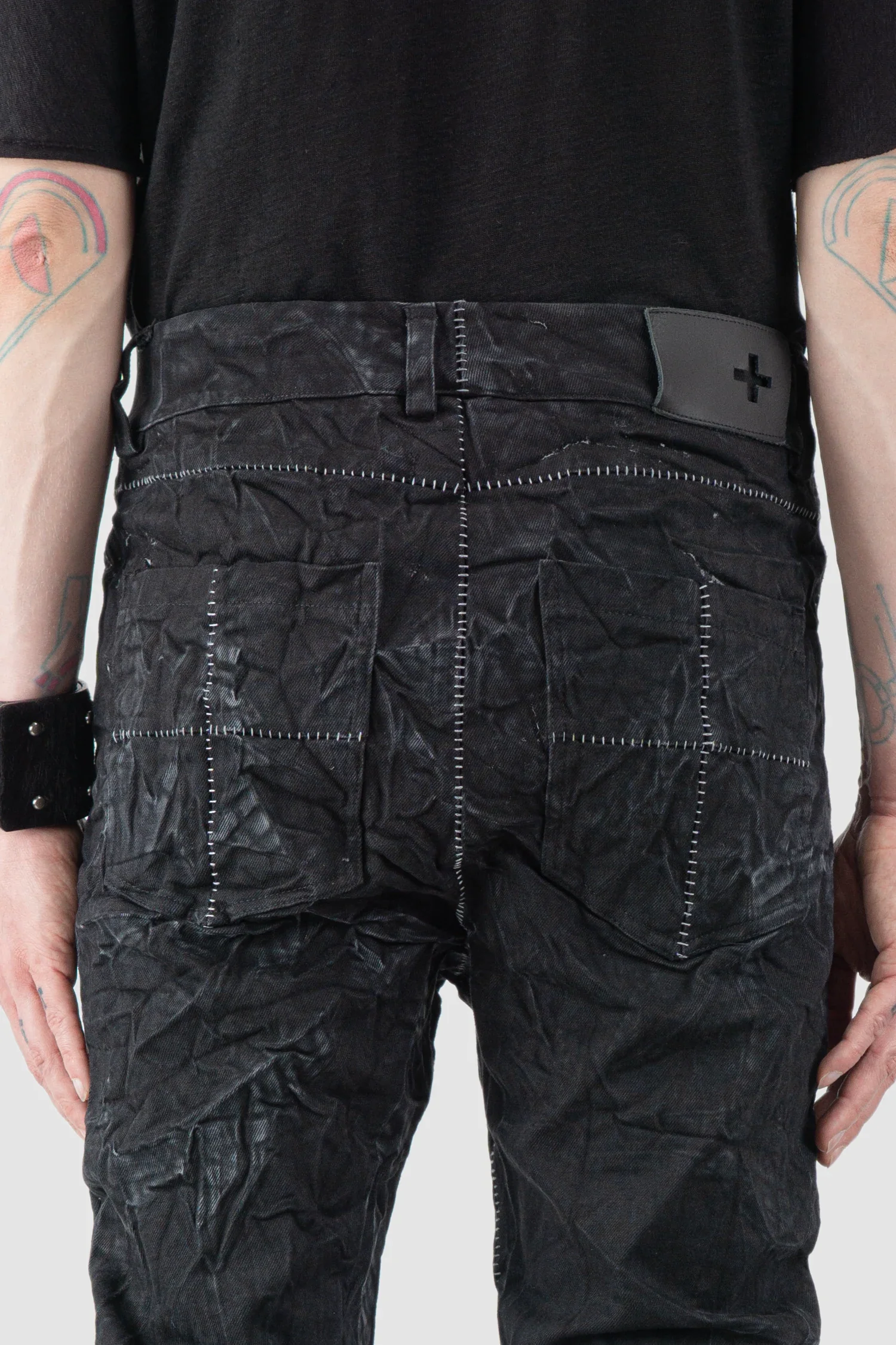 Black Crinkled Stone Washed Denim Jeans - Image 6