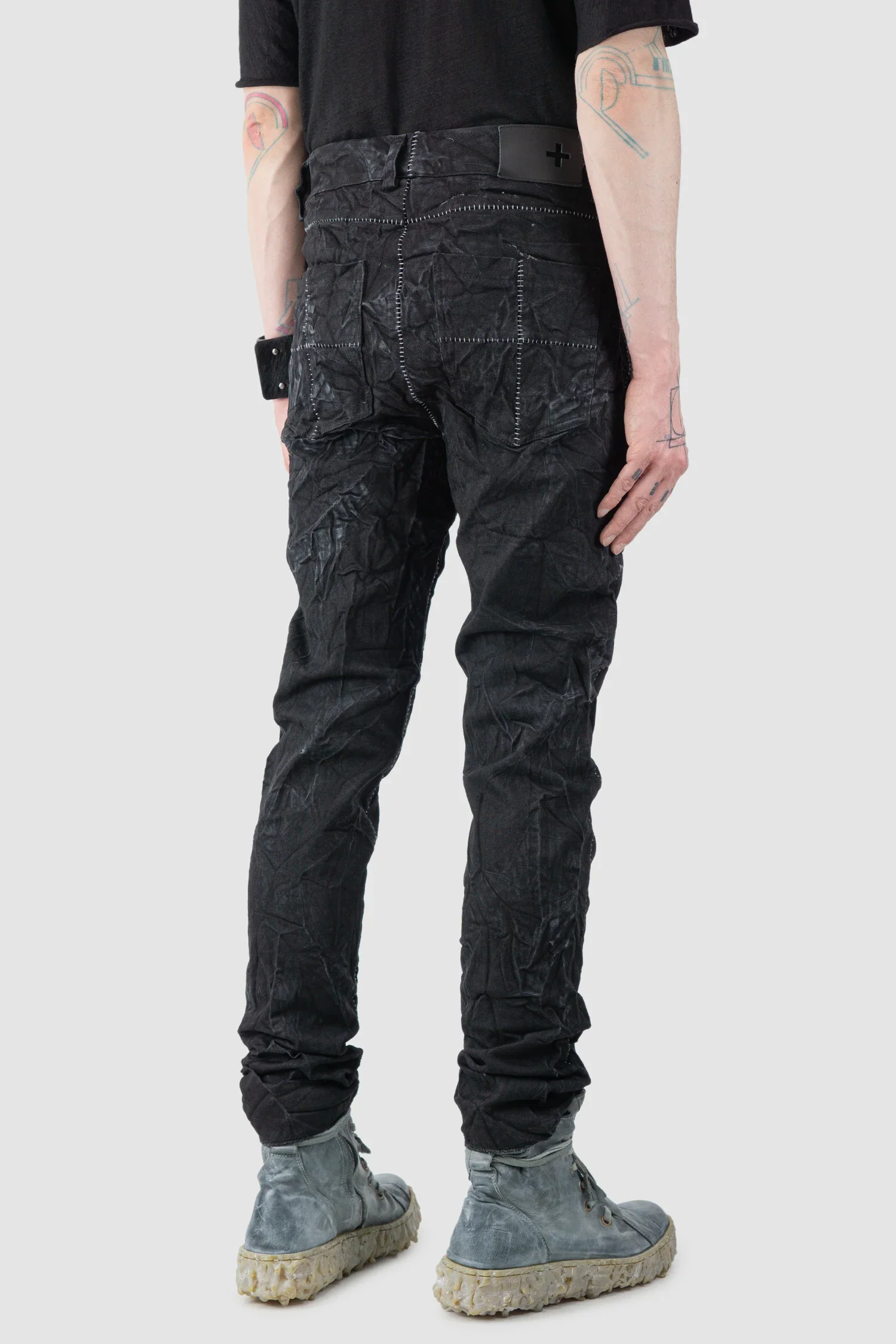 Black Crinkled Stone Washed Denim Jeans - Image 7