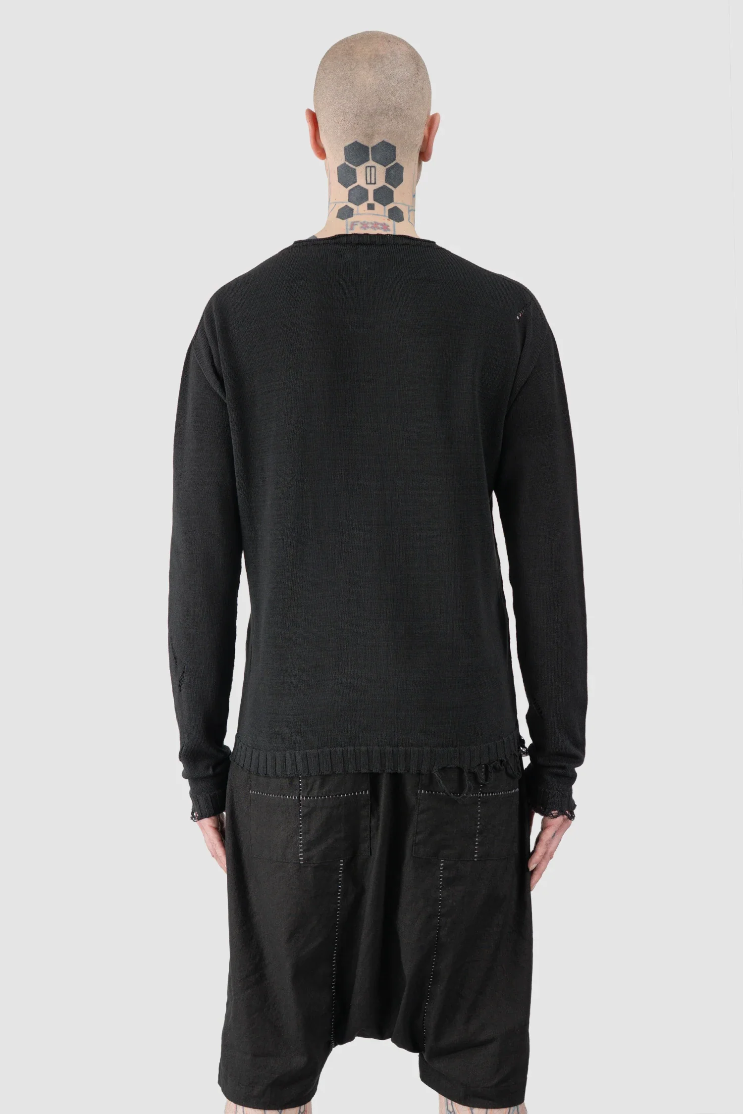 Black Destroyed Cotton Knit Sweater - Image 5
