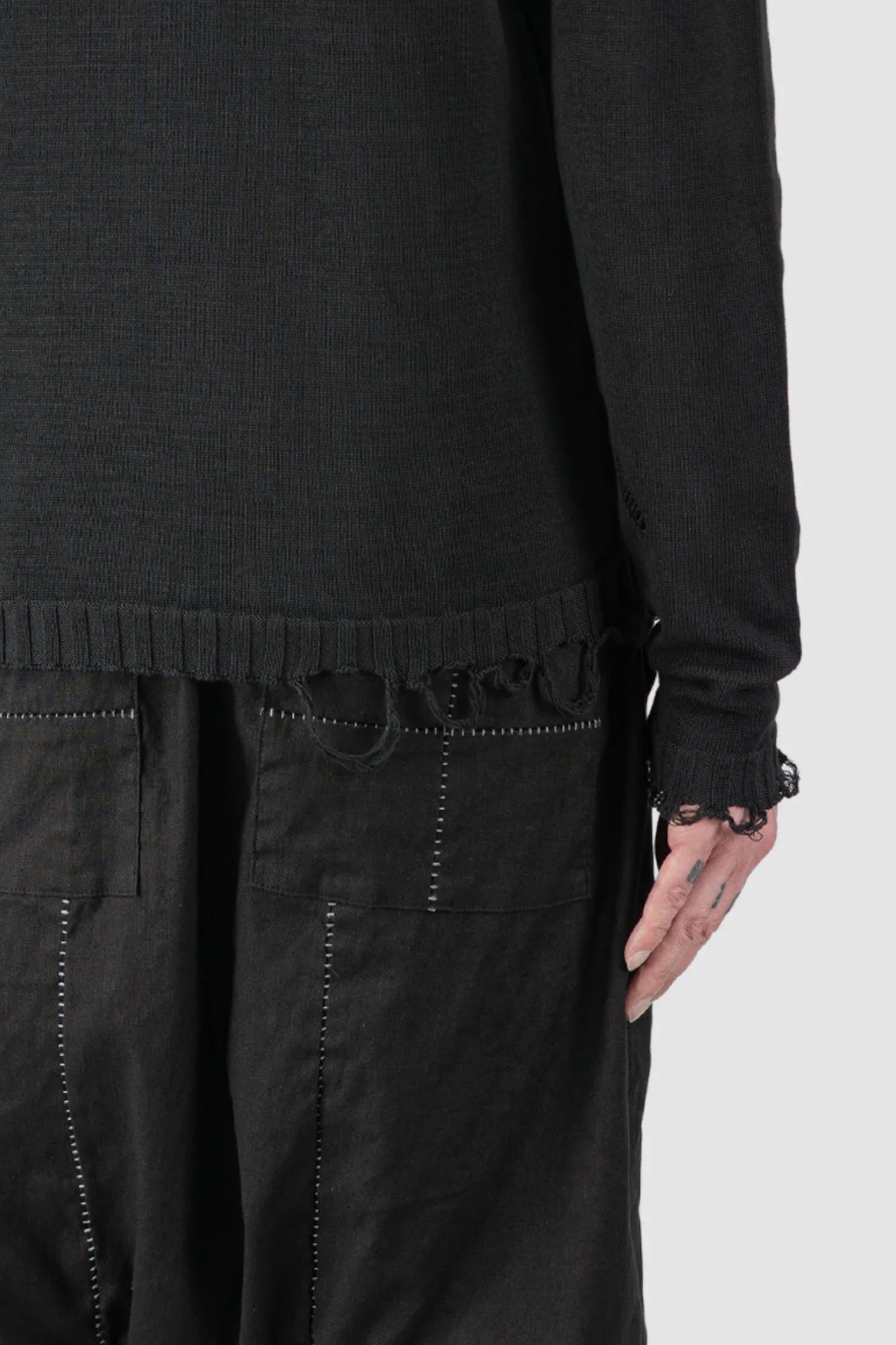Black Destroyed Cotton Knit Sweater - Image 6