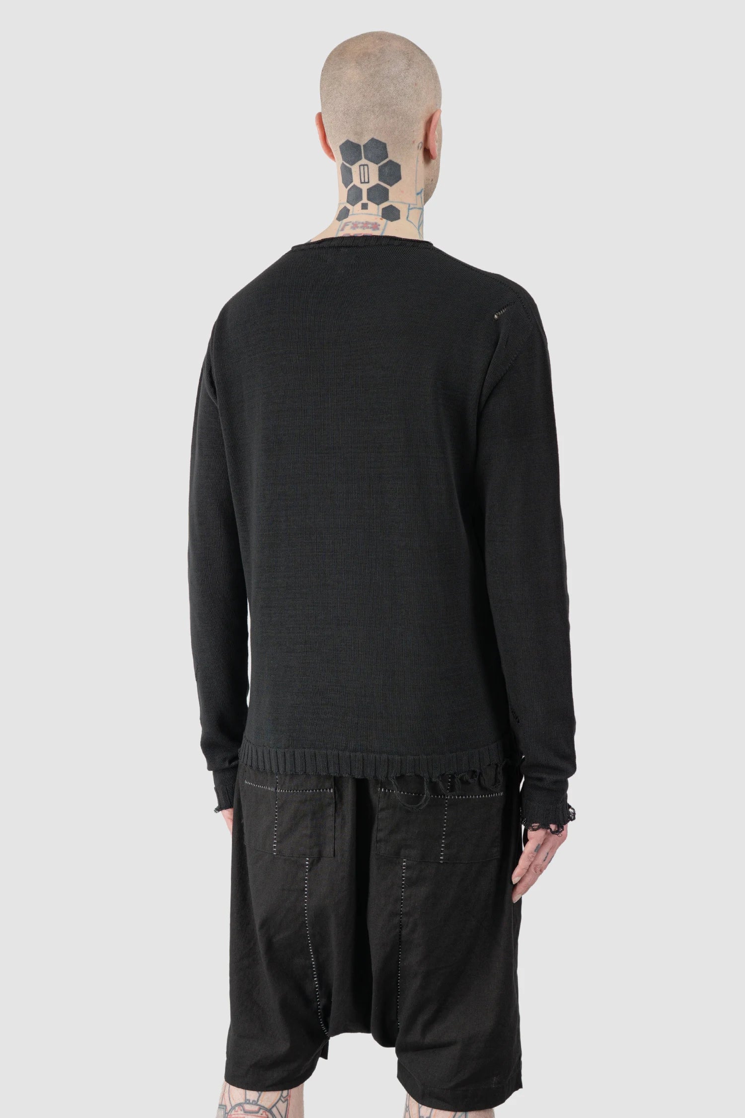 Black Destroyed Cotton Knit Sweater - Image 7