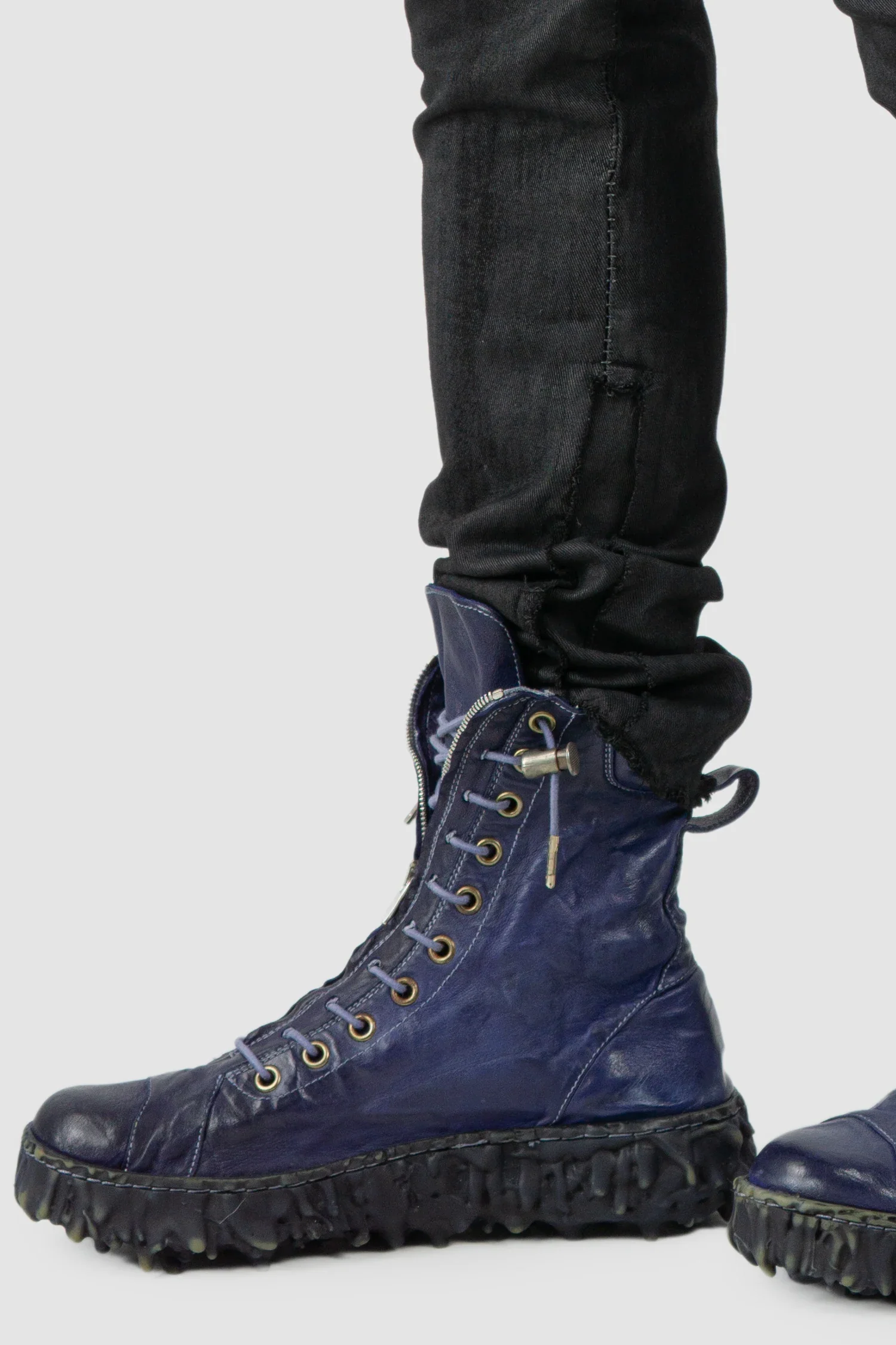 Black Irregular Heavy Waxed Denim Jeans - Image 4