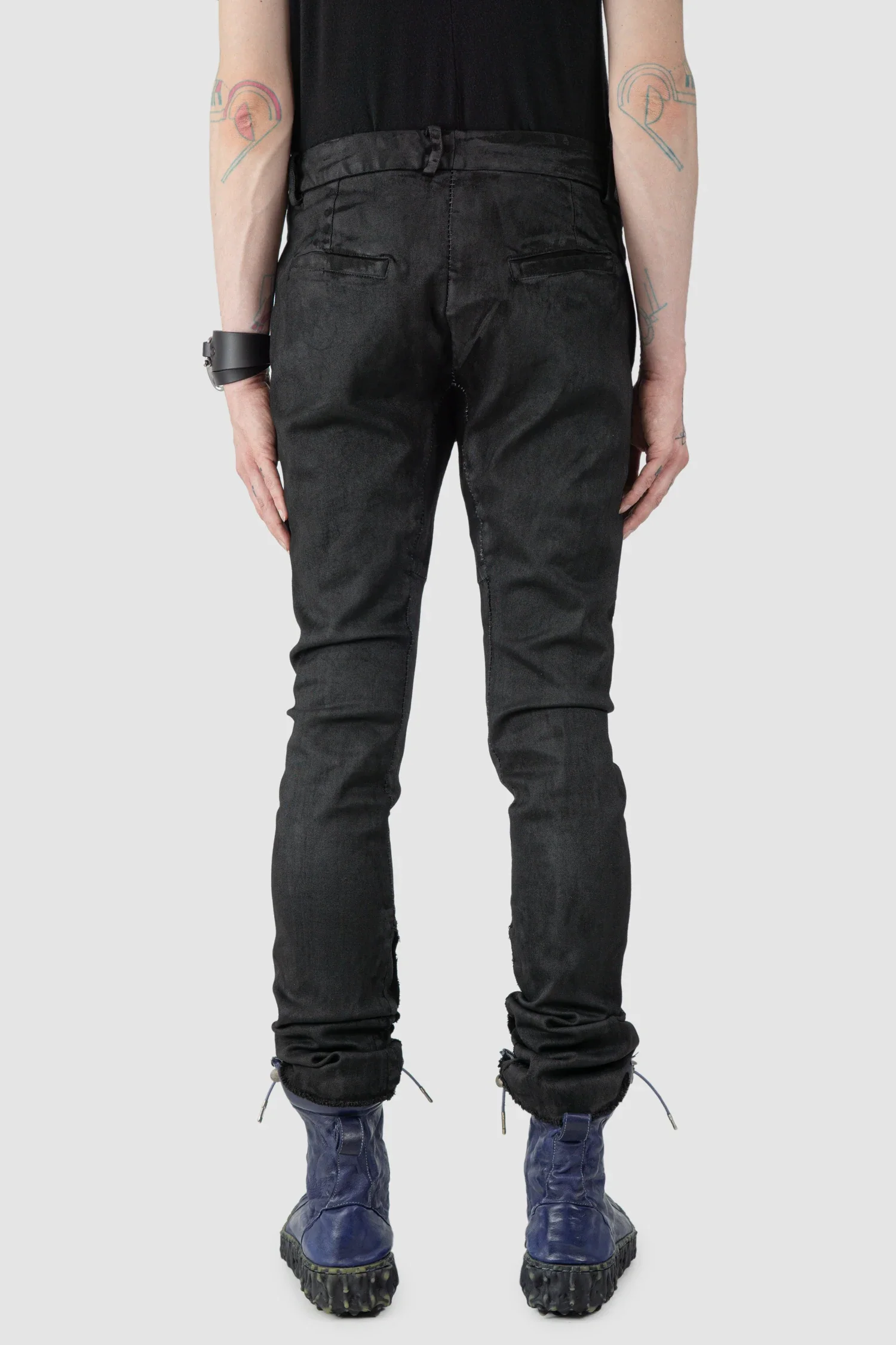 Black Irregular Heavy Waxed Denim Jeans - Image 5