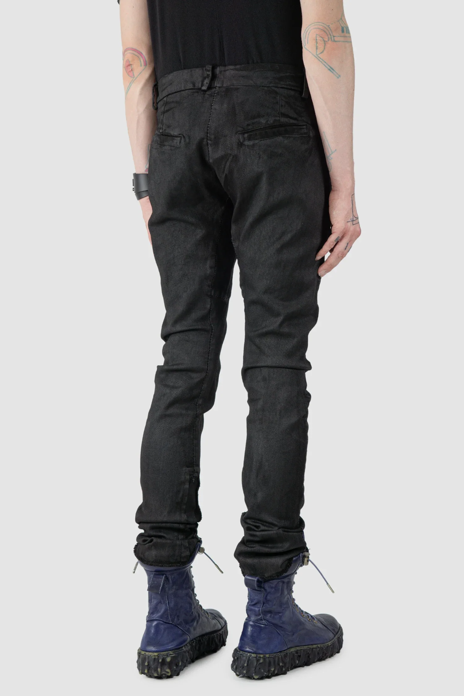 Black Irregular Heavy Waxed Denim Jeans - Image 6