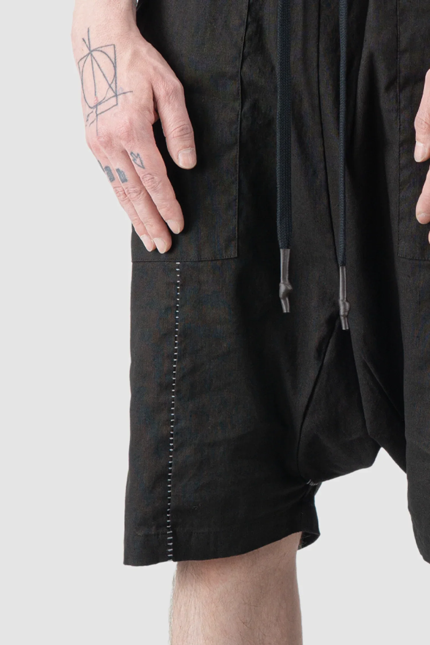 Black Linen Drop Crotch Shorts - Image 3
