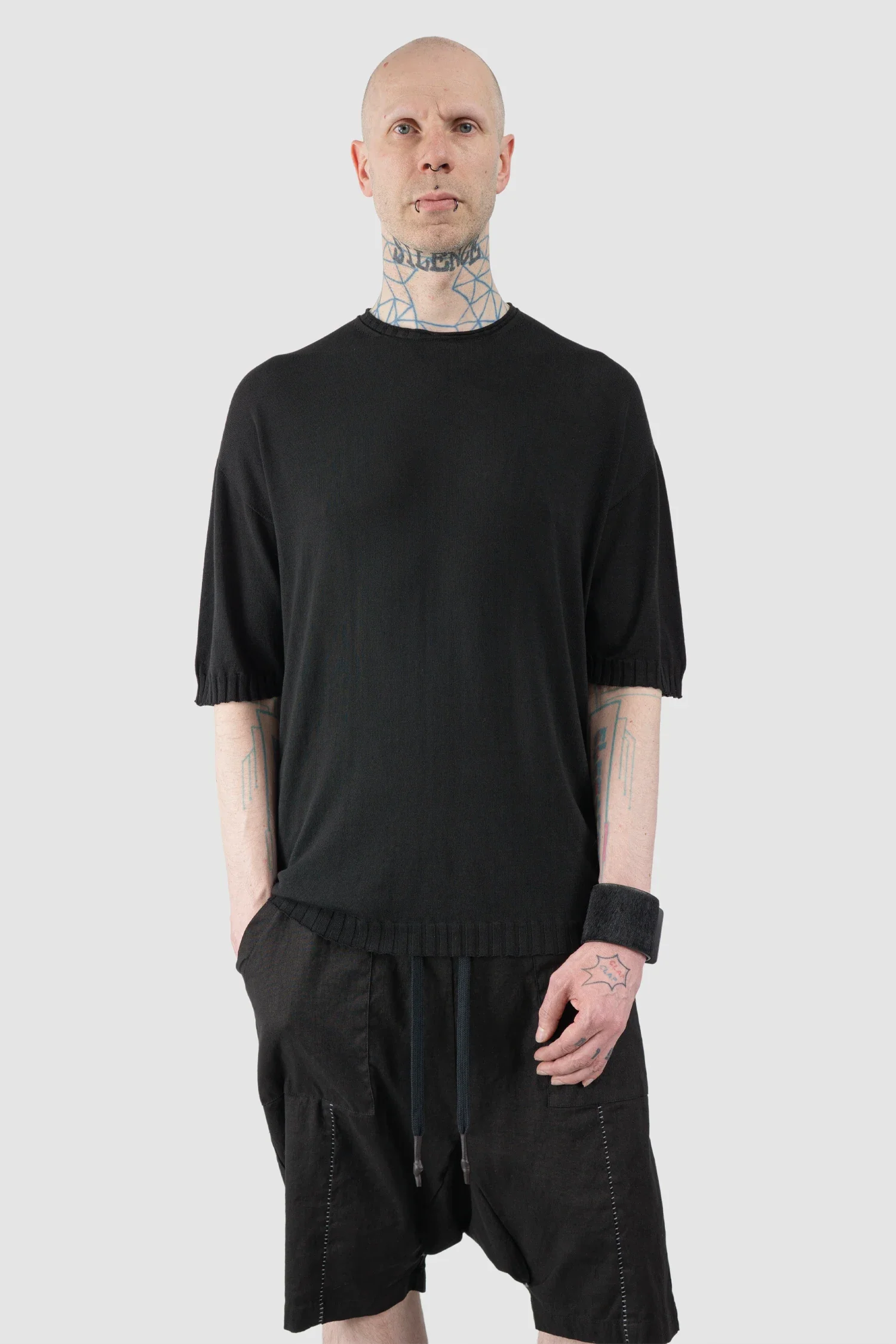 Black Oversized Cotton Knit Raglan T-Shirt - Image 7