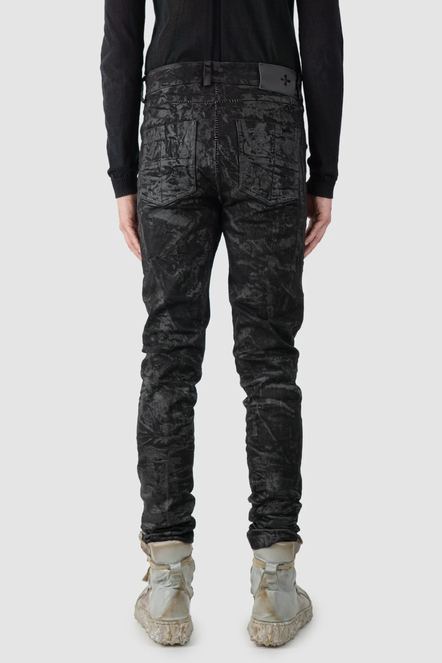 Black Sandpaper Coated Stacked Denim Jeans - Image 4