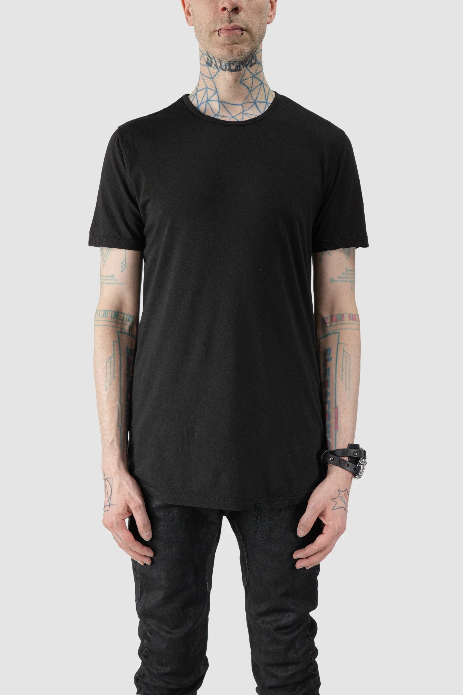 Black Short Sleeve T-Shirt with Knit Detail