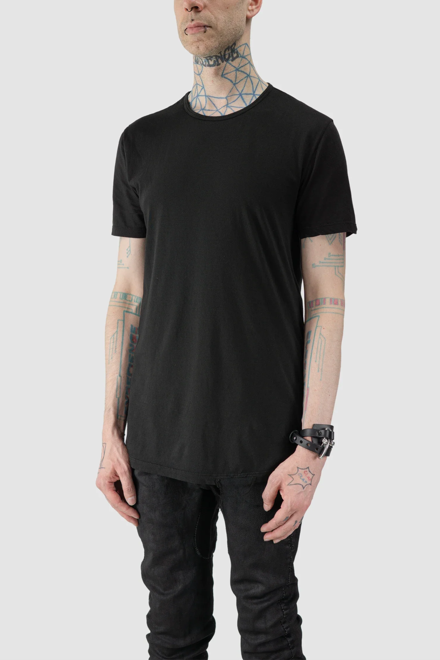 Black Short Sleeve T-Shirt with Knit Detail - Image 2