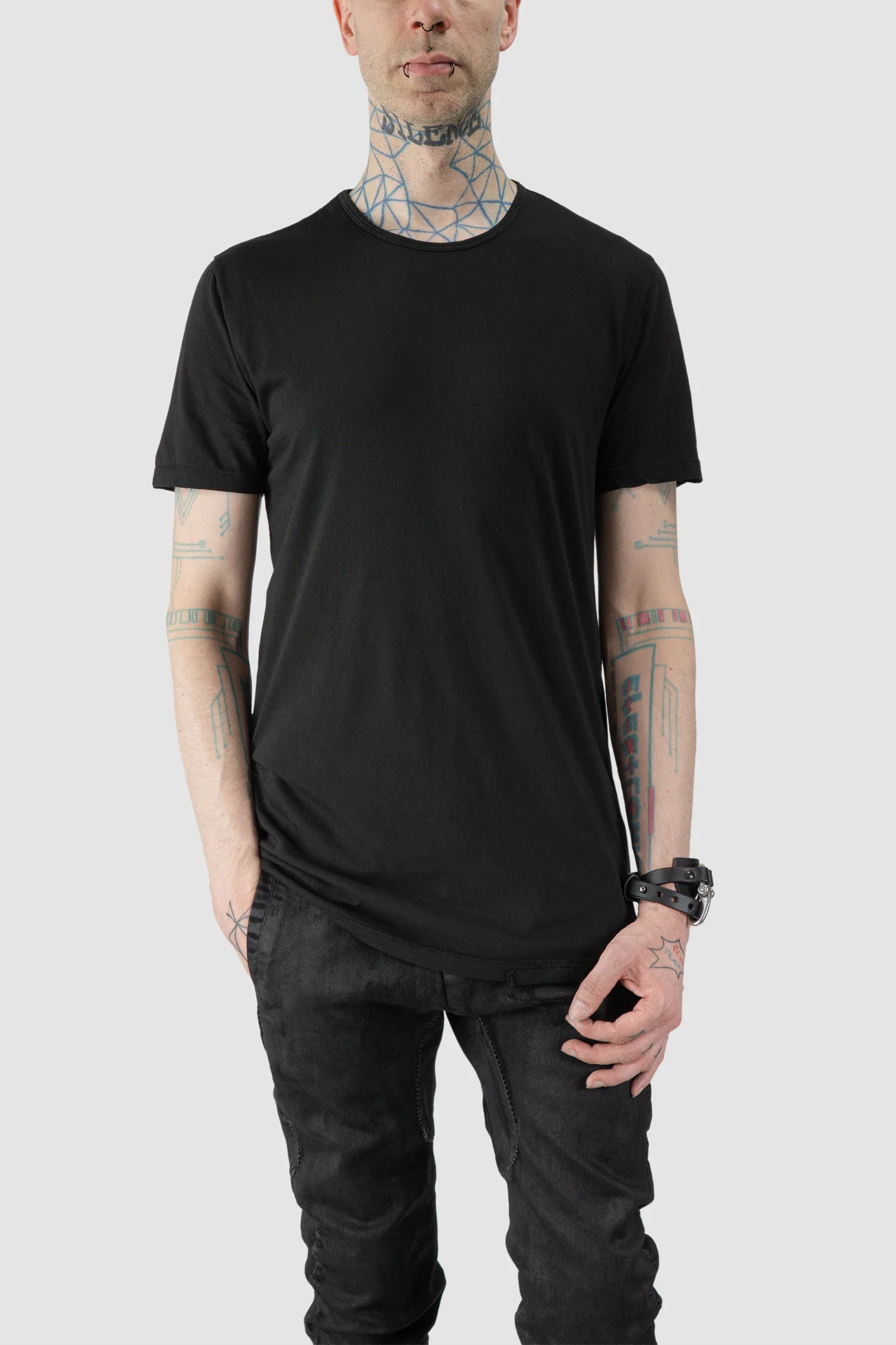 Black Short Sleeve T-Shirt with Knit Detail - Image 6
