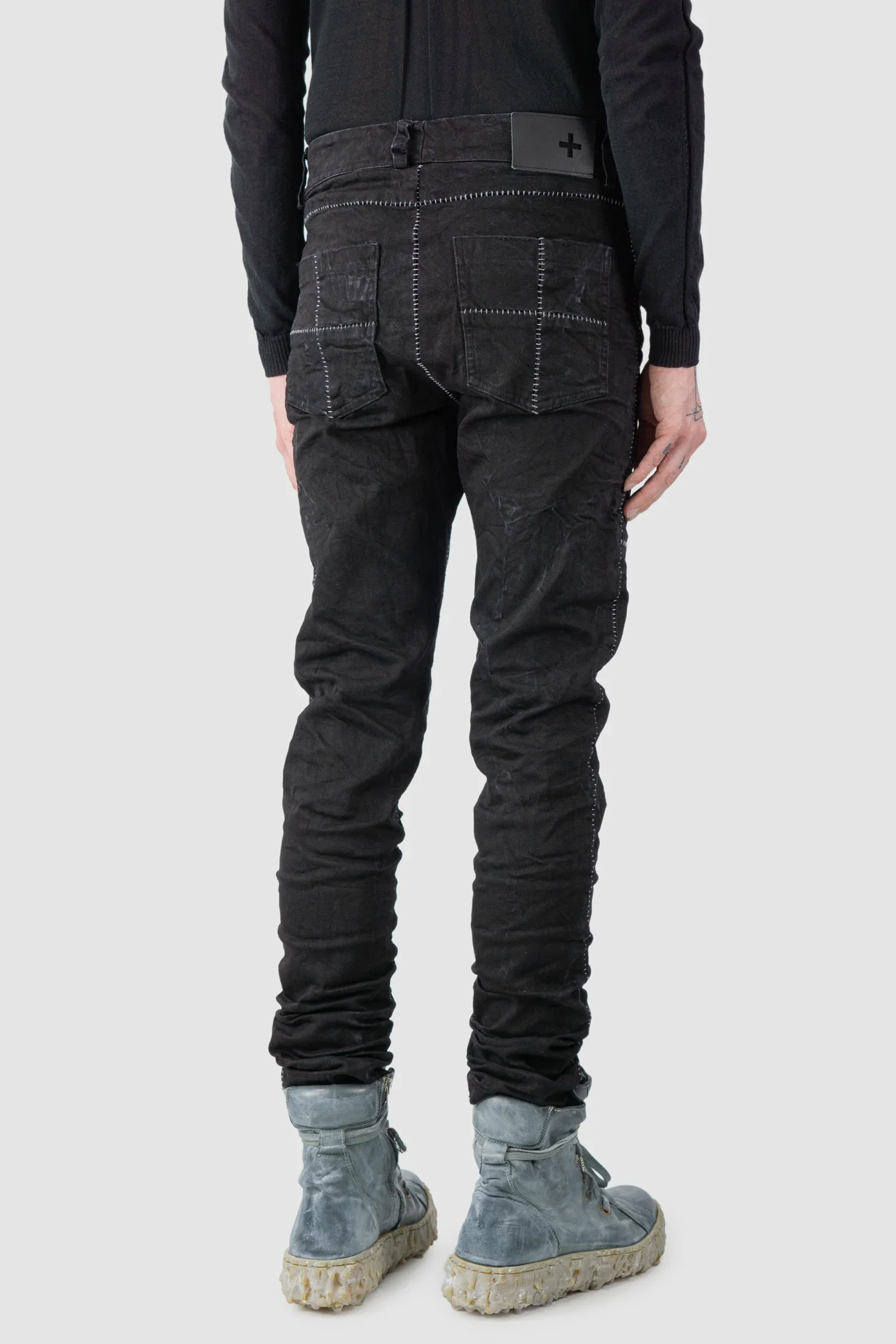 Black Stone Washed Stacked Denim Jeans - Image 6