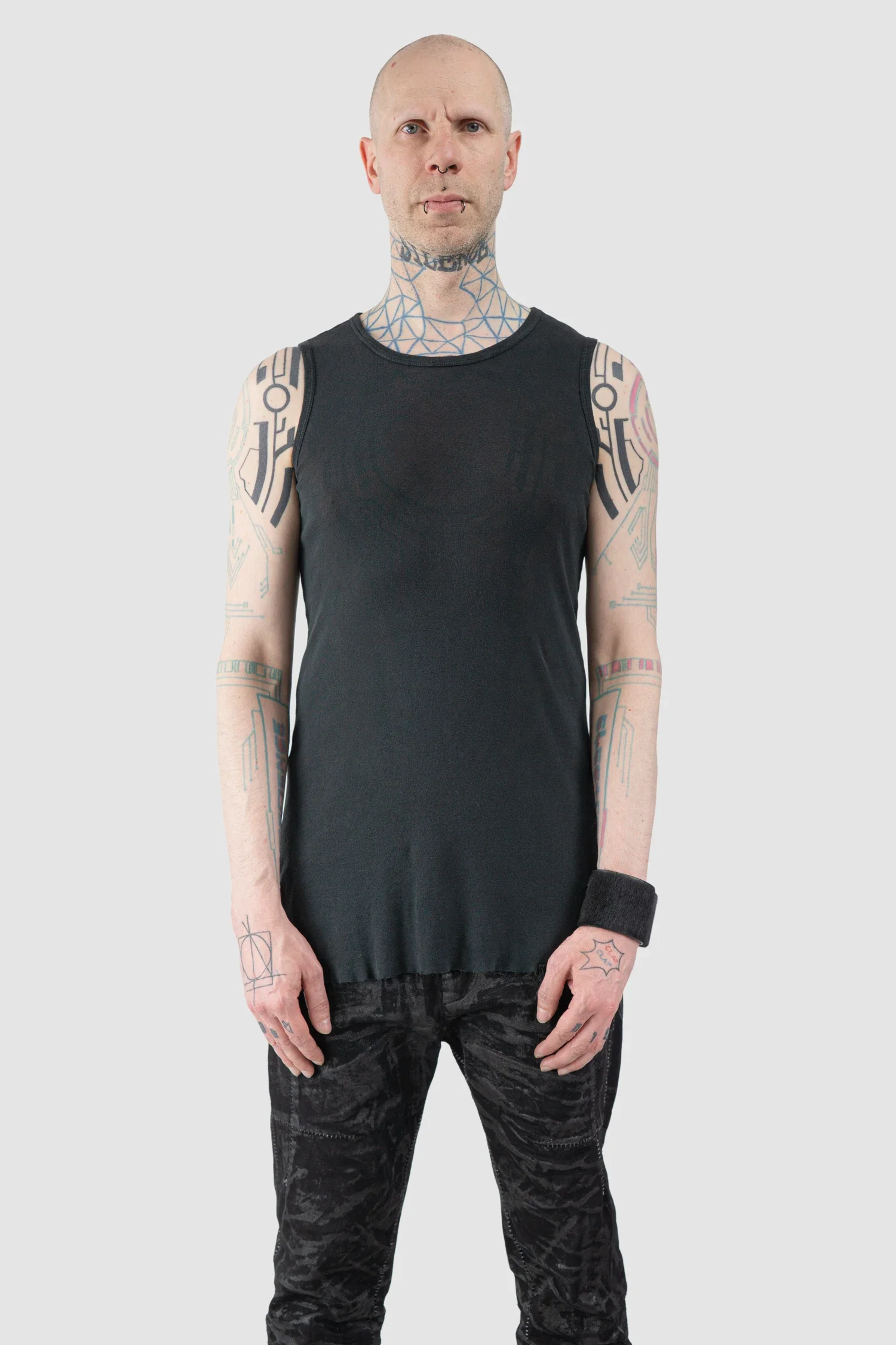 Black Washed Cotton Rib Tank Top