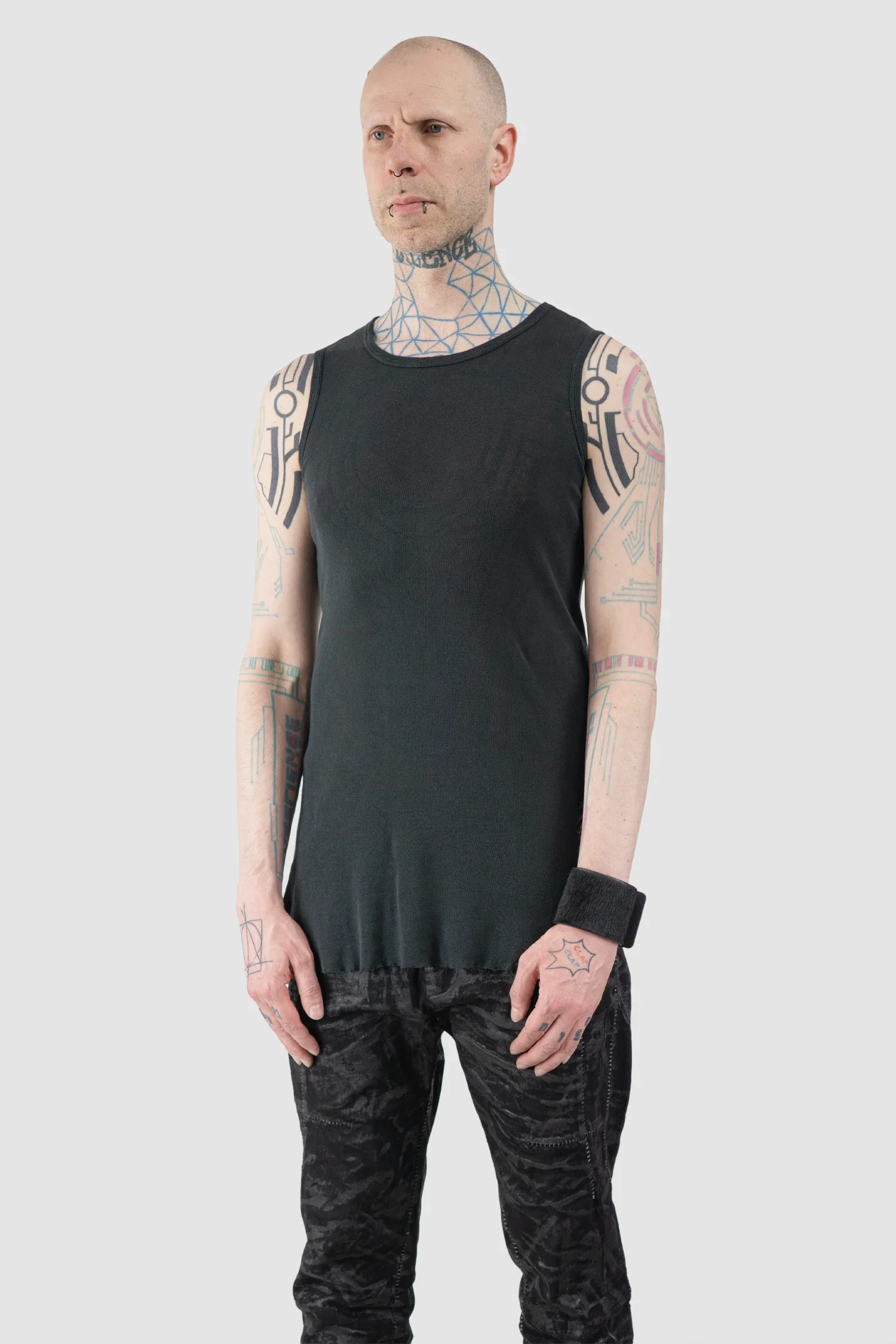 Black Washed Cotton Rib Tank Top - Image 2
