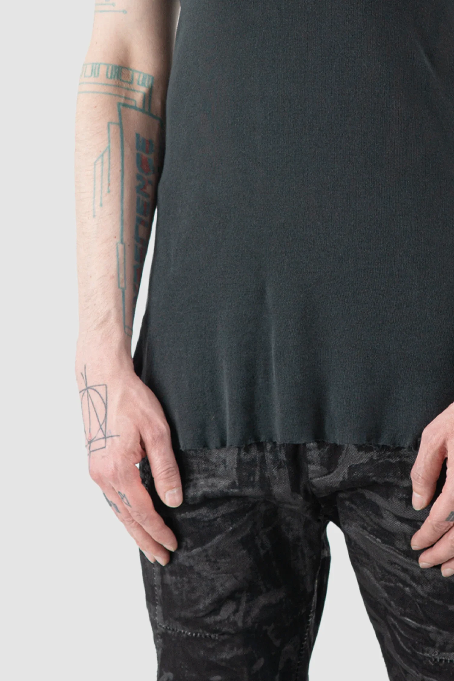 Black Washed Cotton Rib Tank Top - Image 3