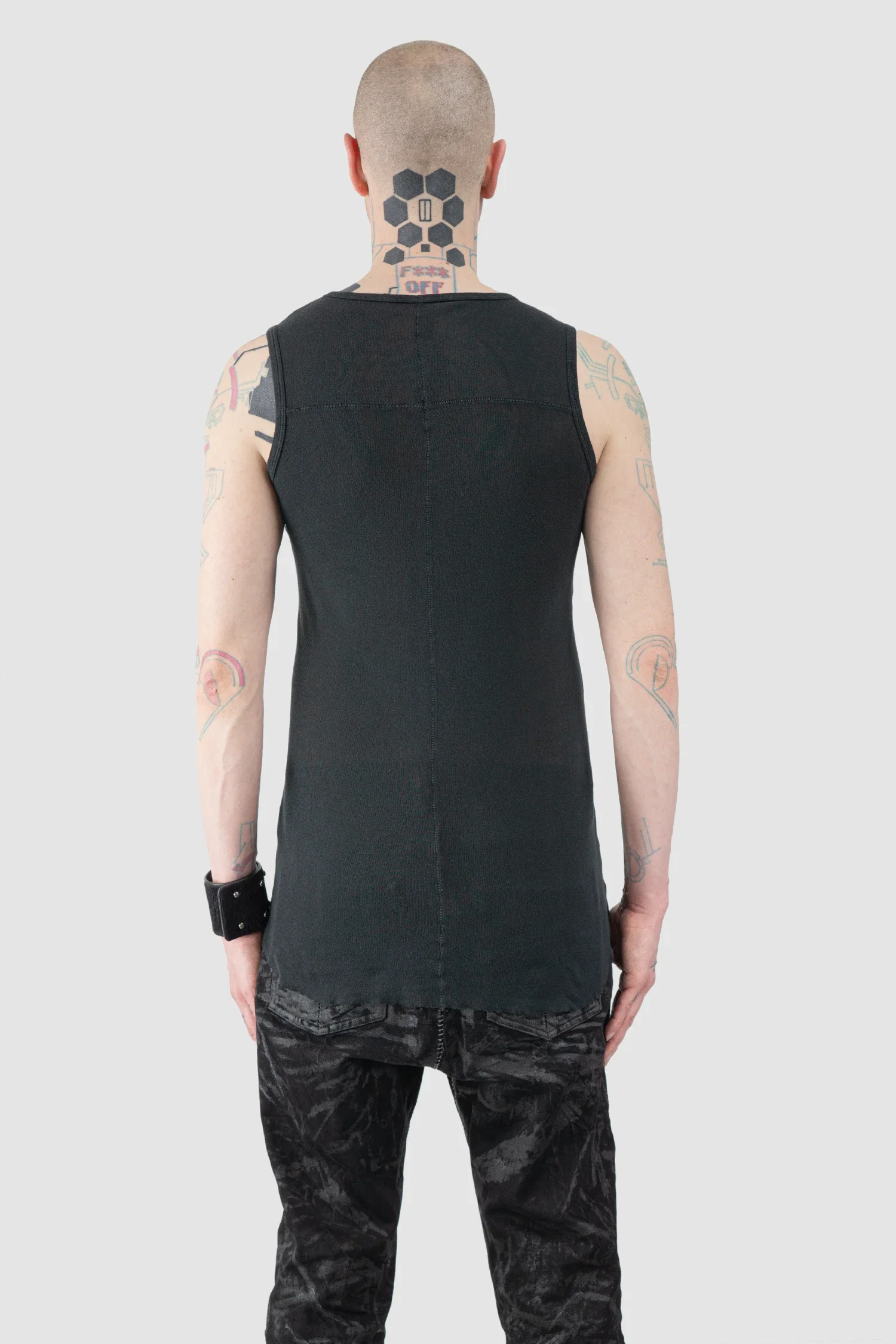 Black Washed Cotton Rib Tank Top - Image 4