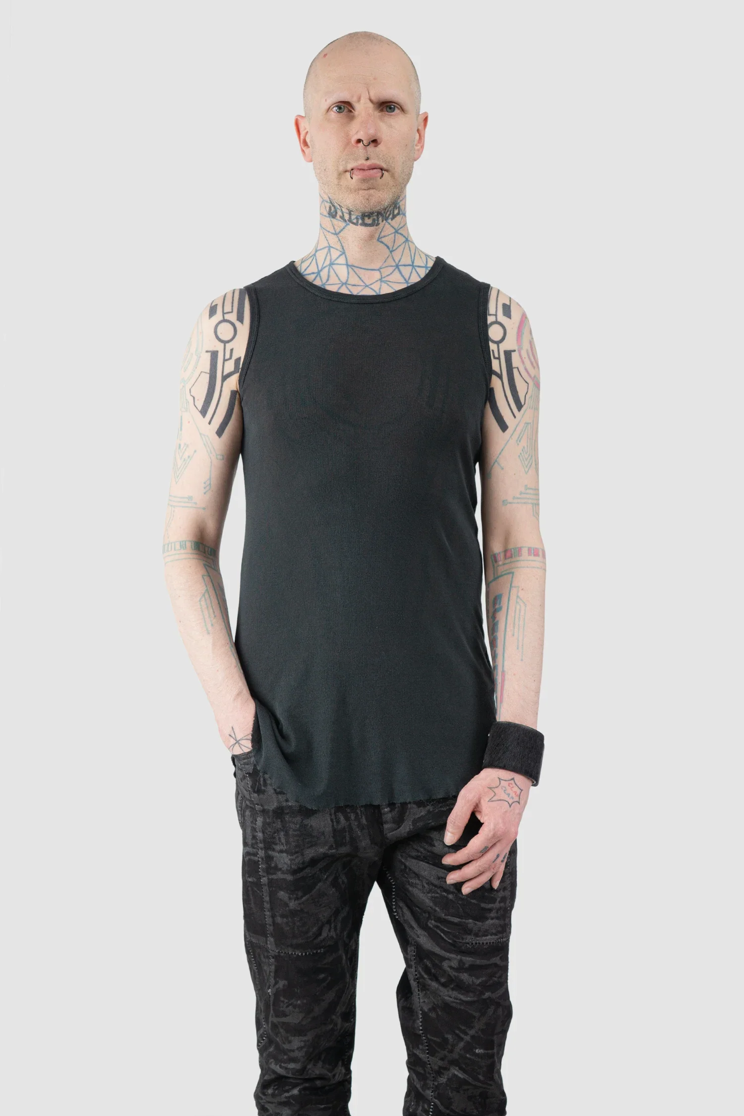 Black Washed Cotton Rib Tank Top - Image 7