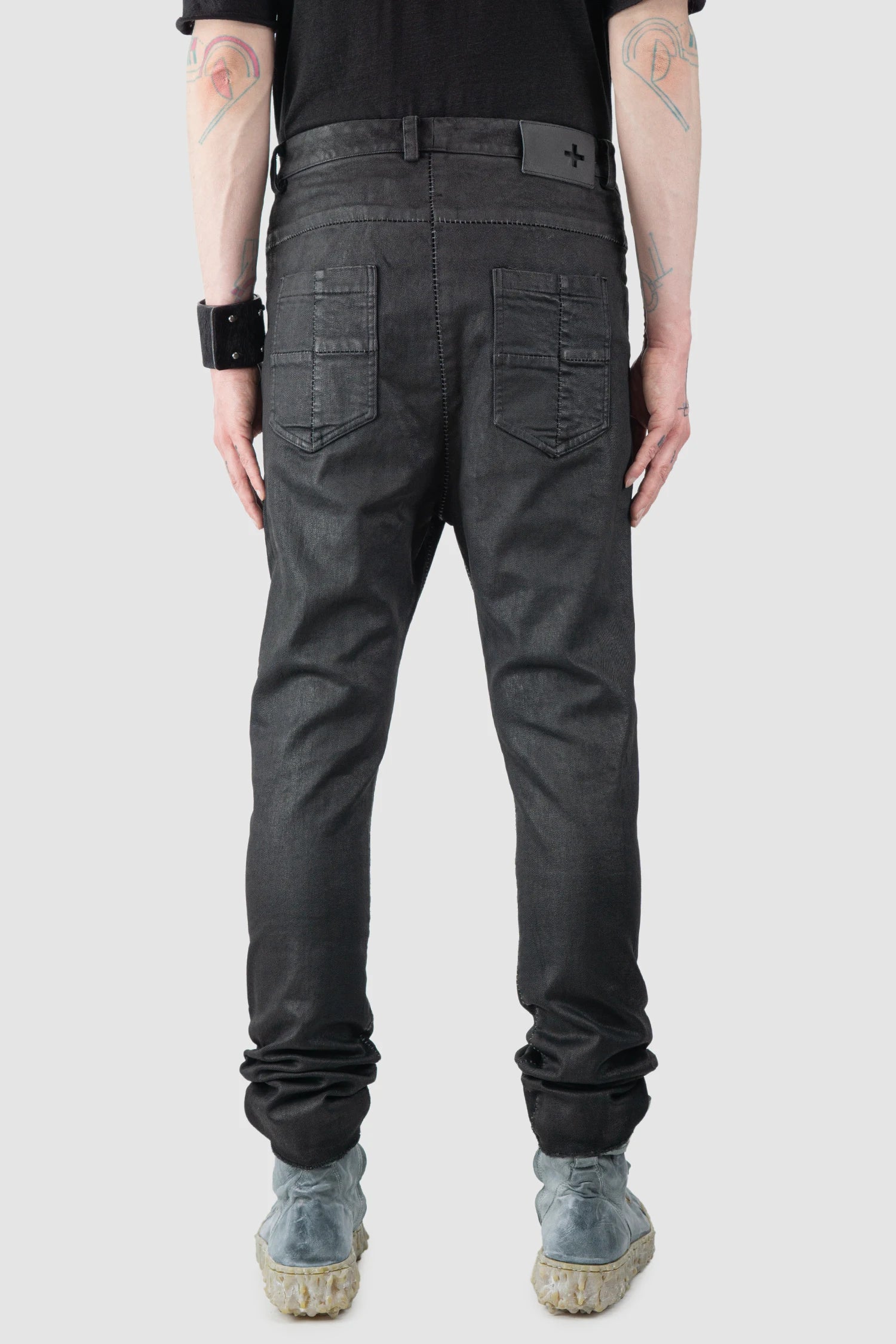 Black Waxed Denim Zip Detail Jeans - Image 4